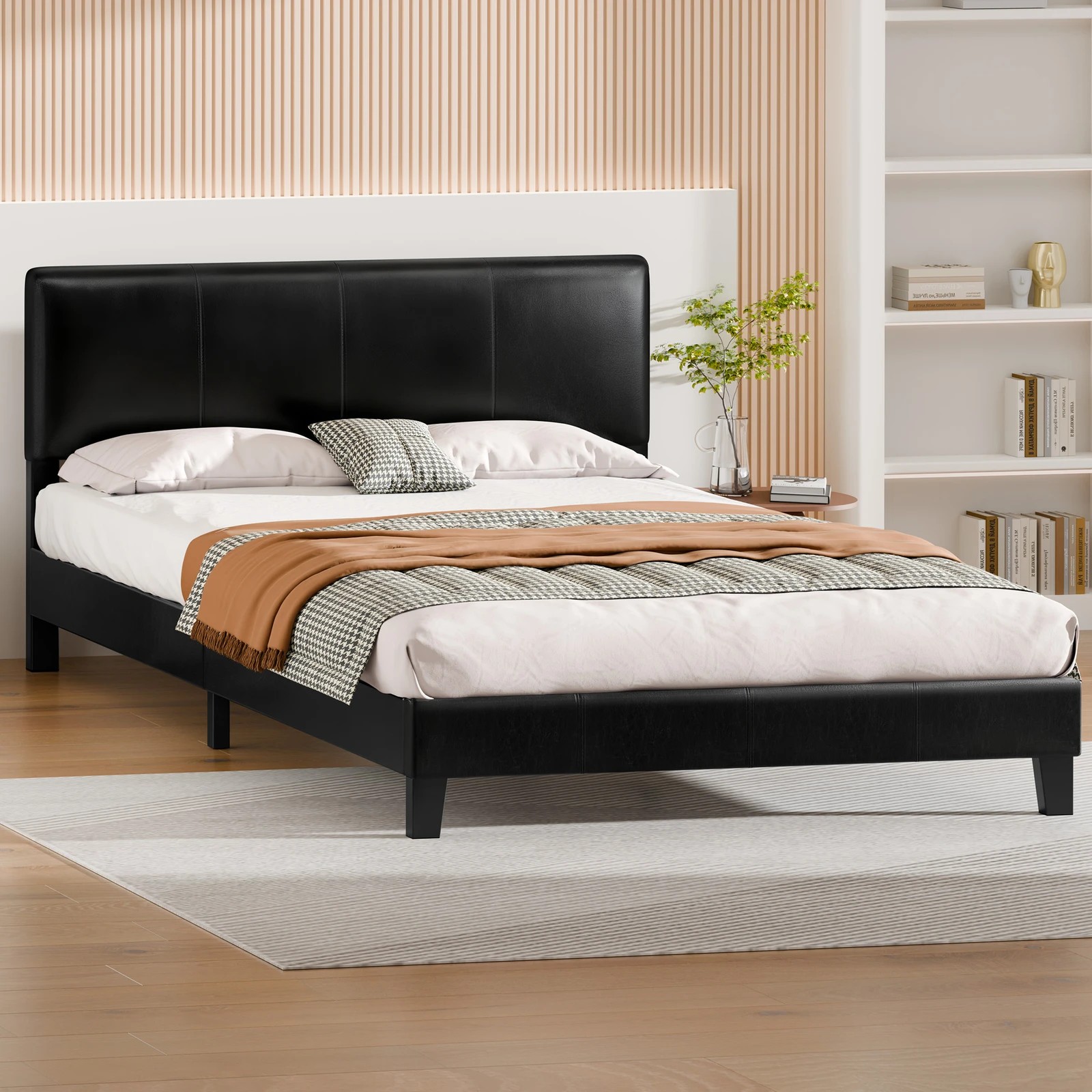 4 Alfordson Bed Frame Double Size Mattress Base Platform Leather Linus - Black, 4 of 9