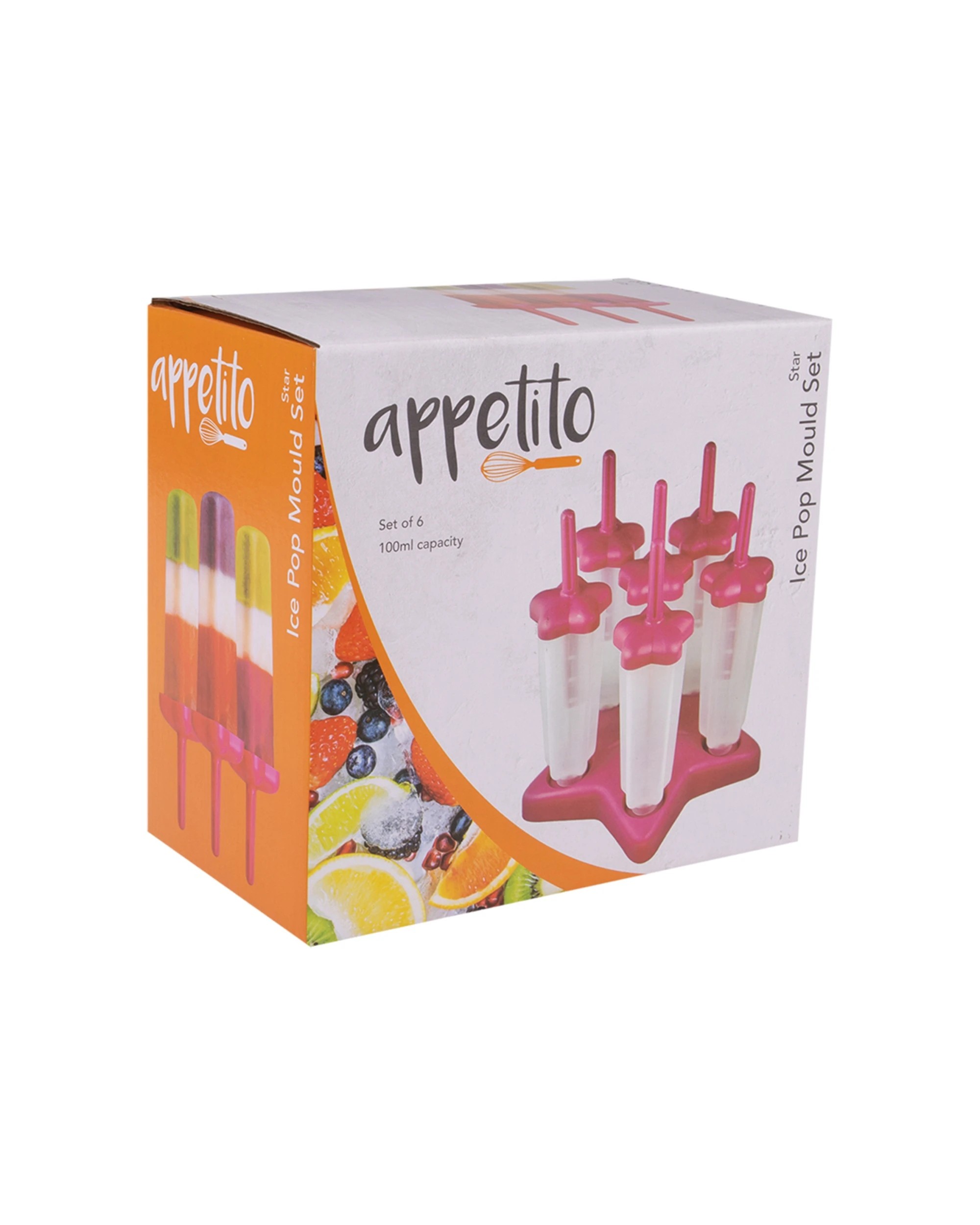 2 Appetito 6pc Home Kitchen Star Ice Pop Mould - Pink, 2 of 4