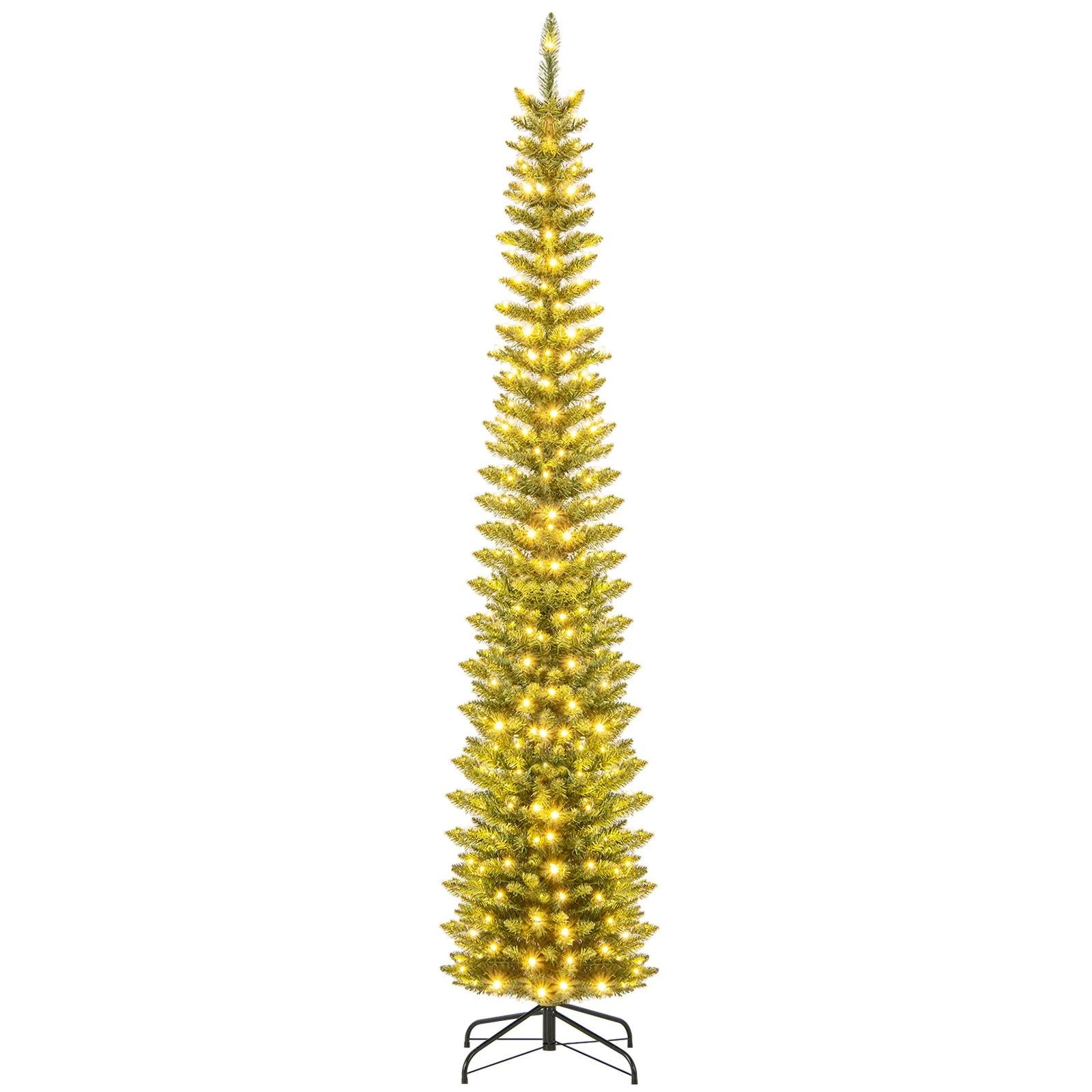 1 Costway 2.4M Artificial Pencil Christmas Tree 591 Branch Tips 300 Warm White LEDs, 1 of 1