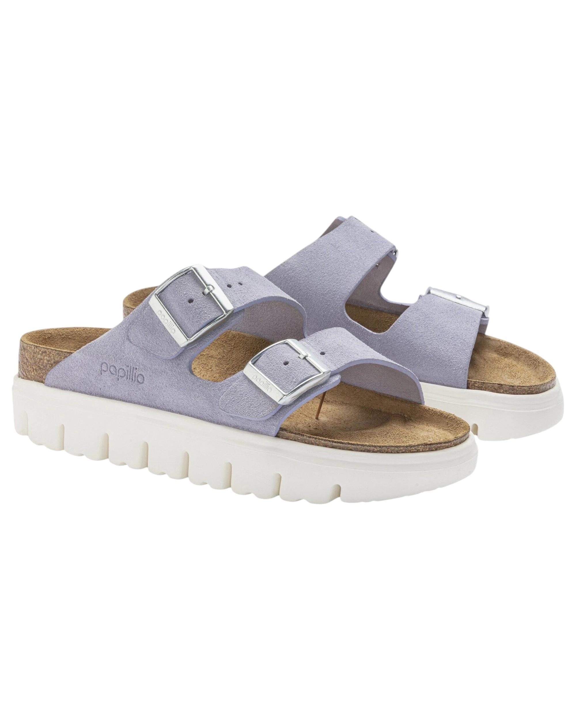 2 Birkenstock Womens Arizona Chunky Suede Leather Narrow Slip On Sandals PURPLE, 2 of 7