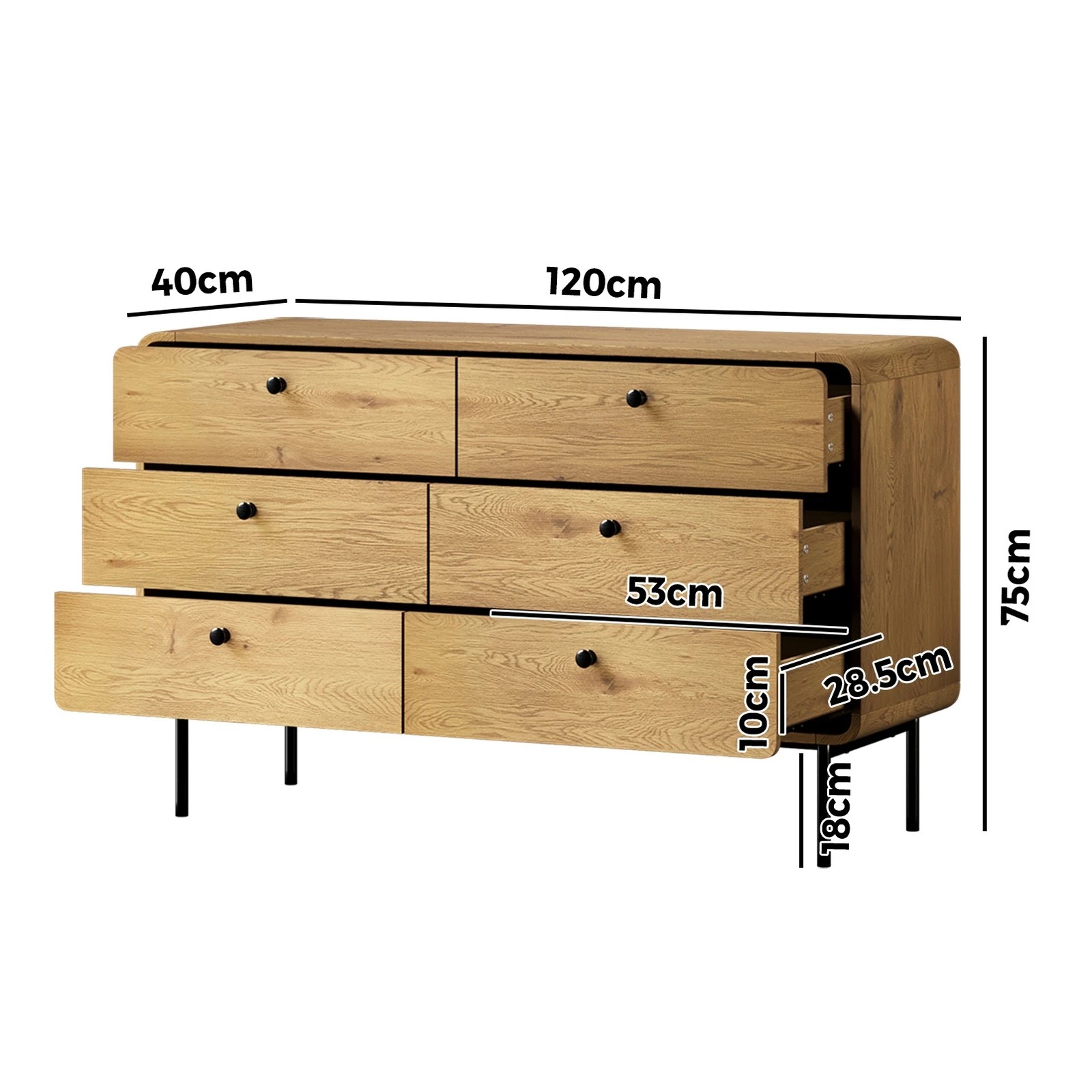 2 Oikiture 6 Chest of Drawers Tallboy Storage Cabinet Dresser - Natural, 2 of 9