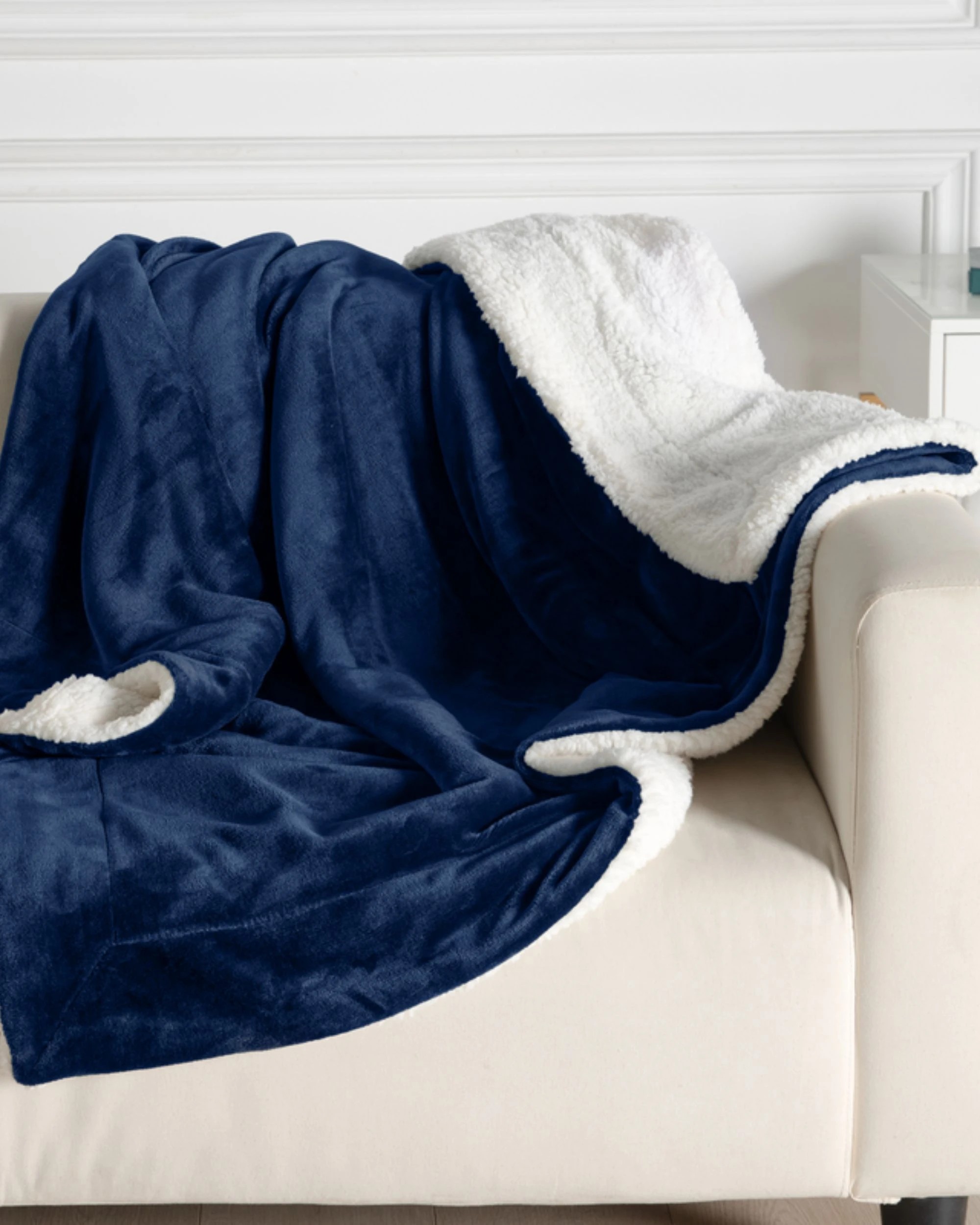 3 Gioia Casa Teddy Sherpa Throw Reversible Soft Flannel Velvet Throw Blanket - Navy Blue, 3 of 3
