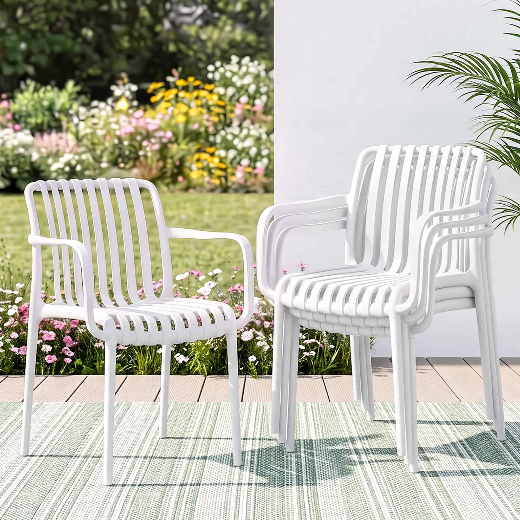 Gardeon 4PC Outdoor Dining Chairs Patio Furniture PP Stackable Chair ...