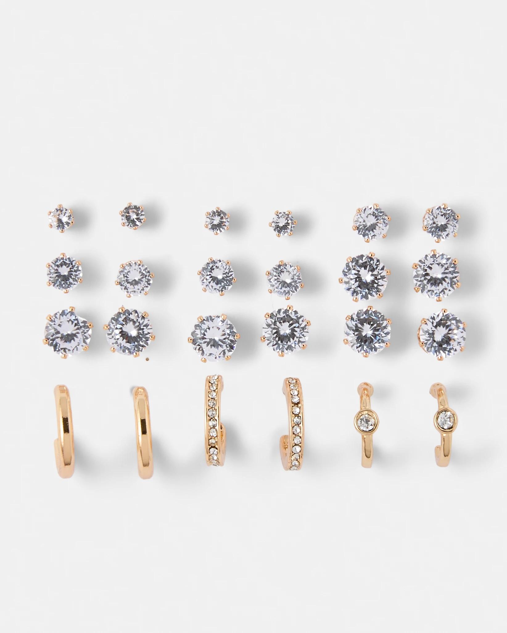 3 12 Pack Sparkly Earrings - Gold Tone Gold, 3 of 5
