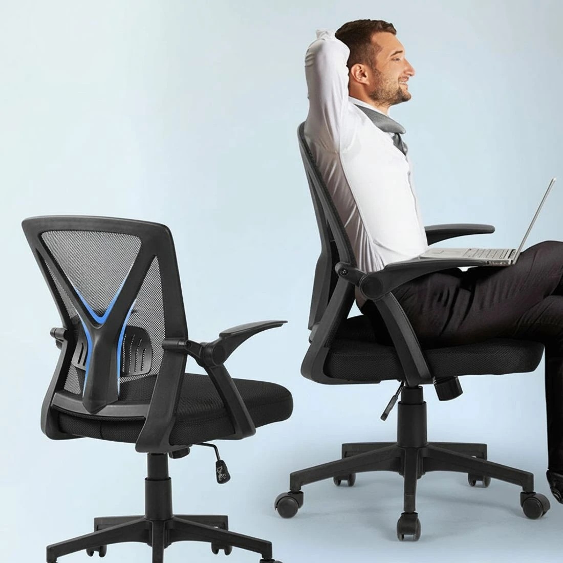 4 Artiss 2x Mesh Office Chair Mid Back - Black, 4 of 5