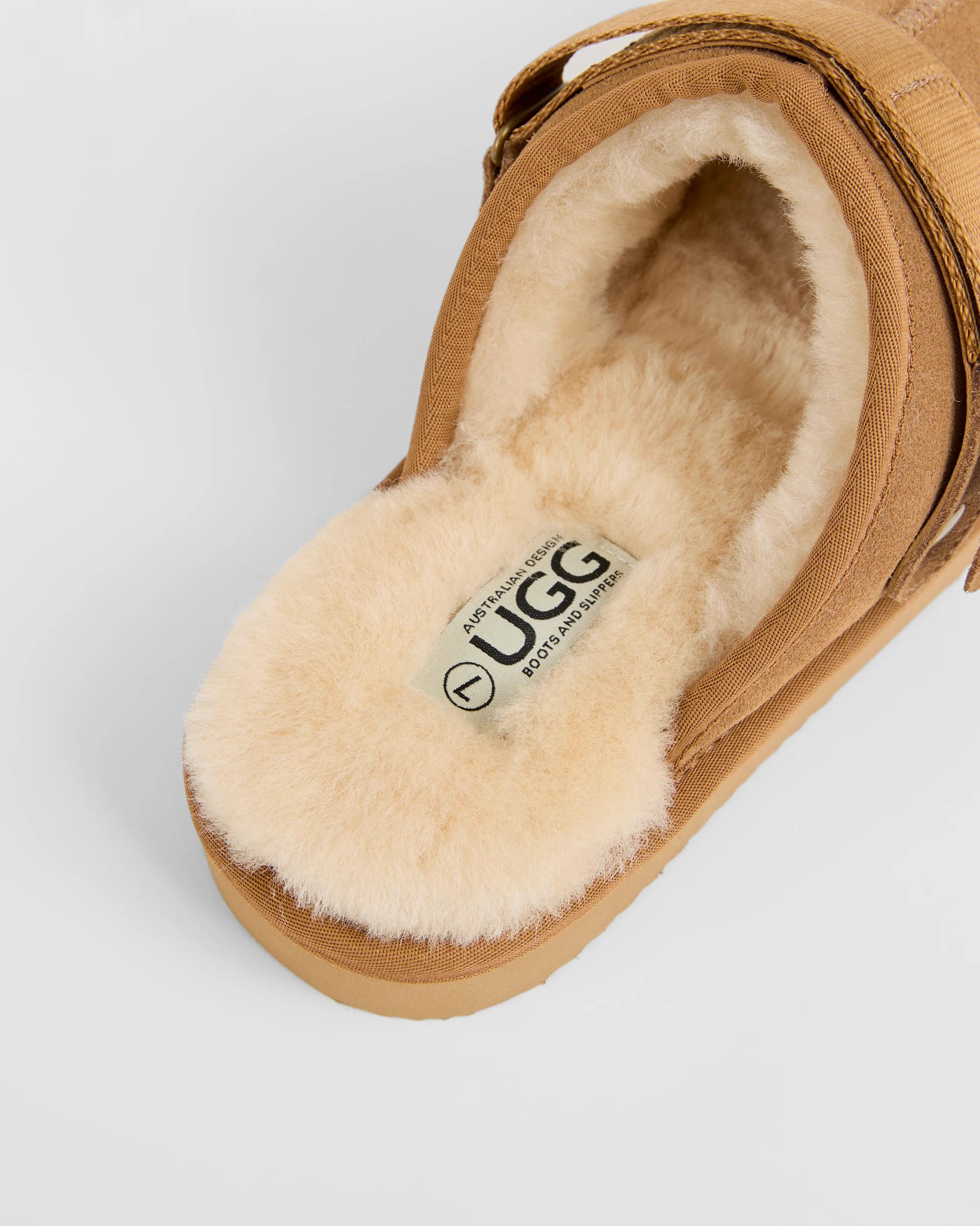 3 Australian Design Ugg Boots and Slippers Australian Design UGG Leather and Sheepskin Mule Flats CHESTNUT, 3 of 3