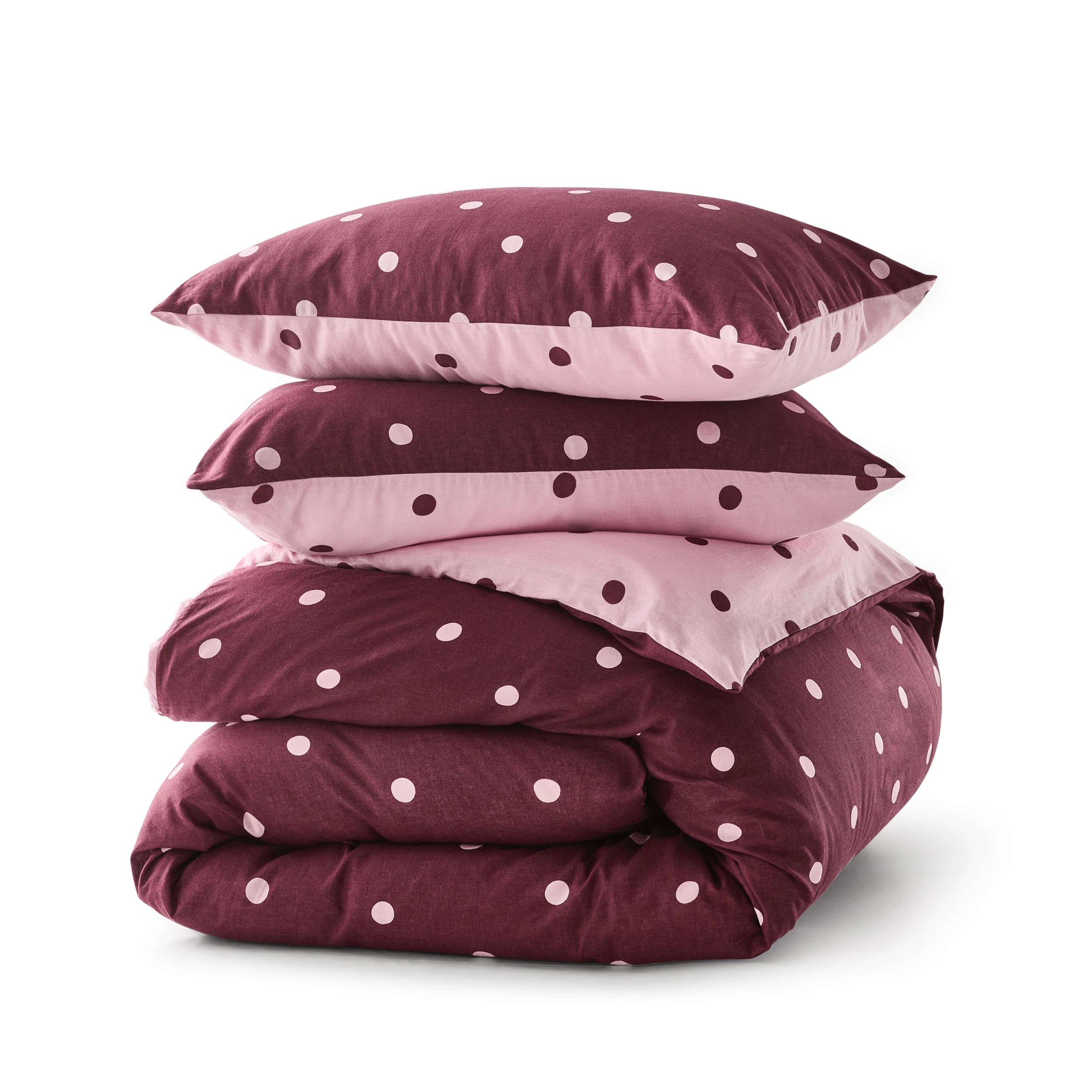 6 Polka Dot Linen Cotton Reversible Quilt Cover Set - Super King Bed, Fig and Pink, 6 of 8