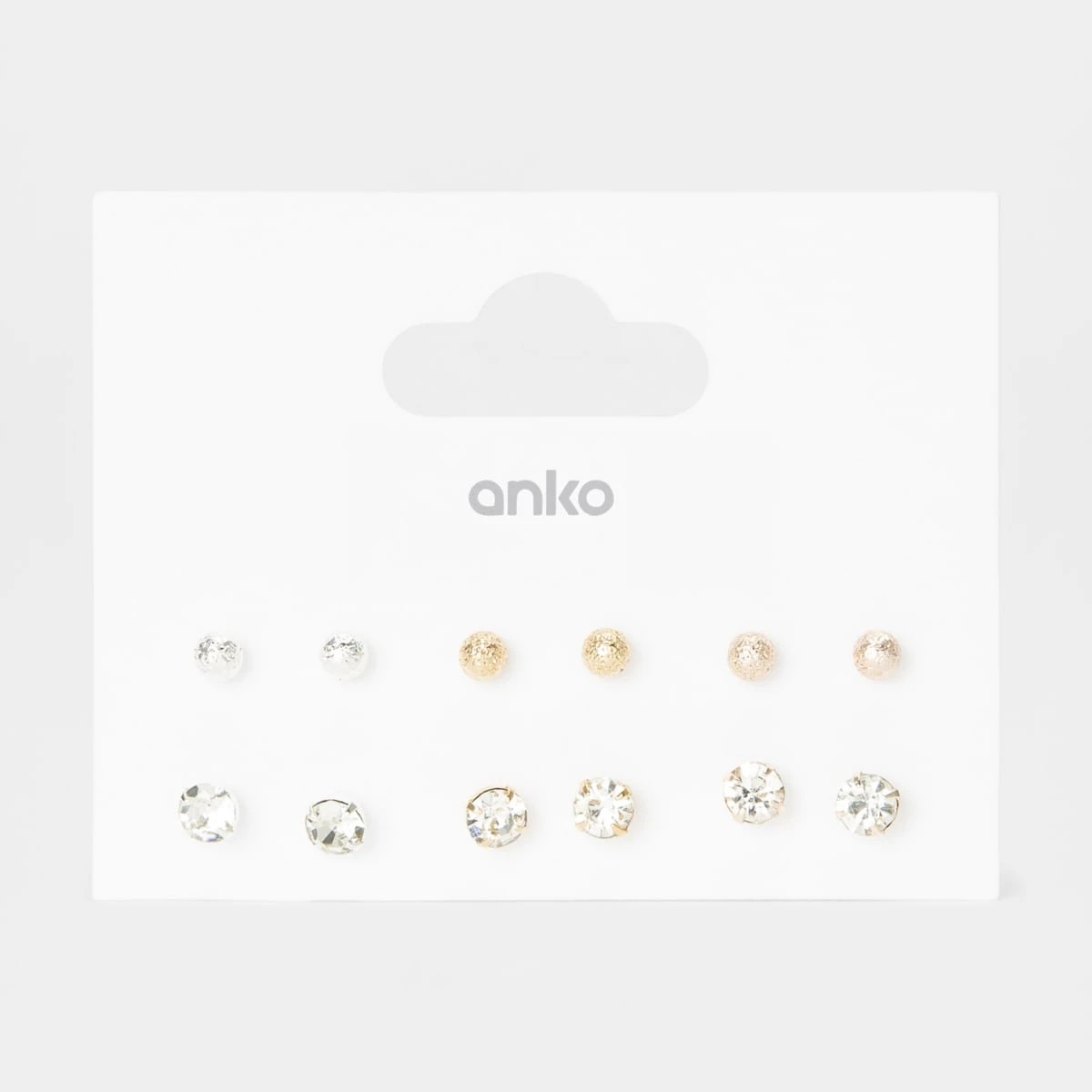 5 6 Pack Diamante and Beaten Stud Earrings, 5 of 5