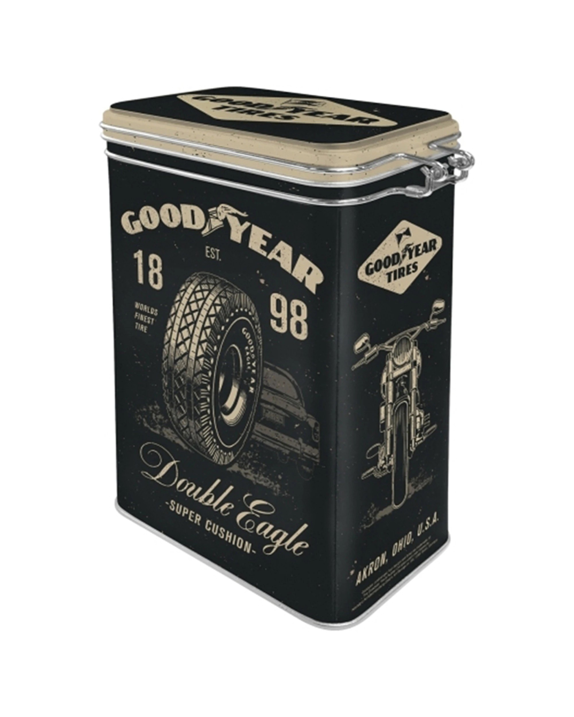 2 Nostalgic-Art Storage Clip Top Tin Box 1.3L Capacity - Goodyear Motorcycle - Multi, 2 of 2