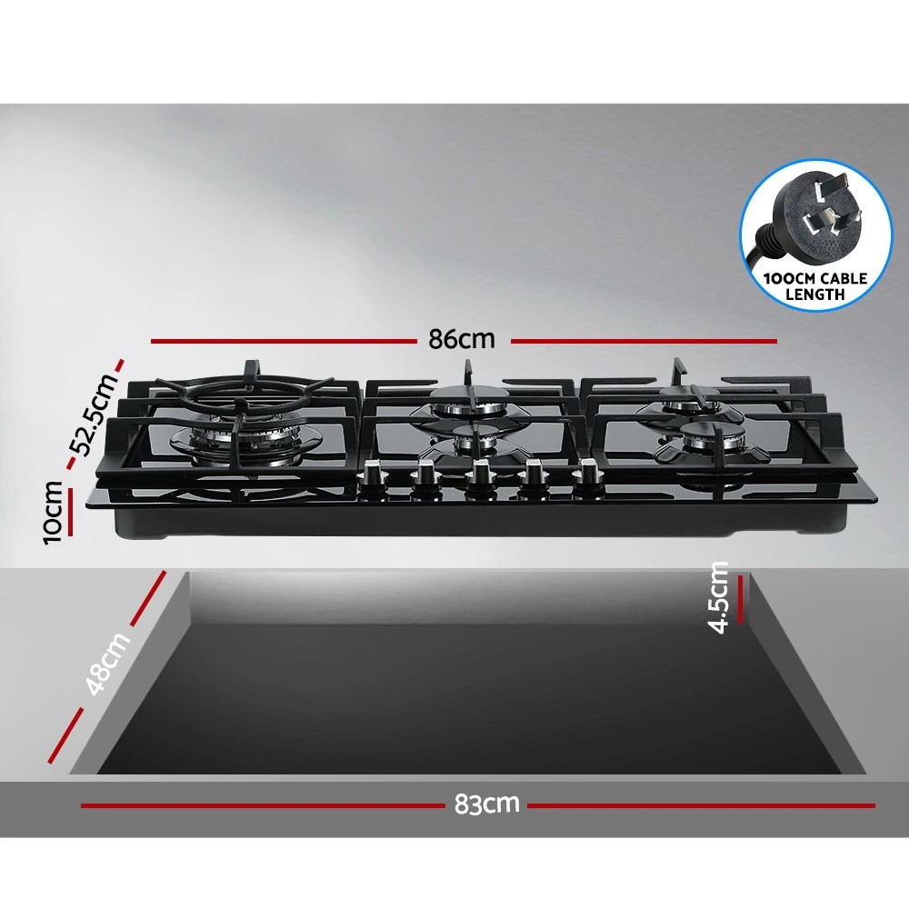 2 Devanti Gas Cooktop 90cm 5 Burner - Black, 2 of 7
