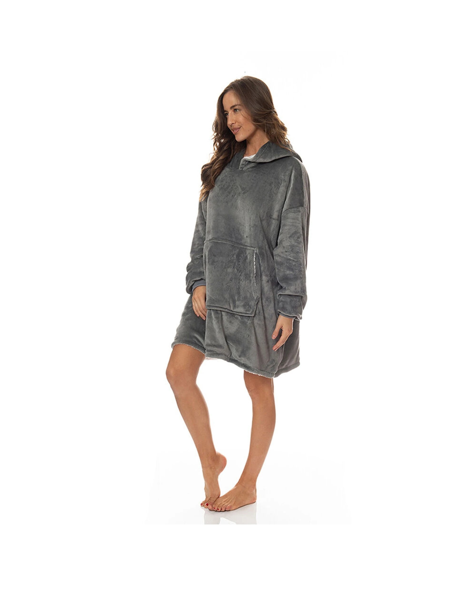 2 Royal Comfort Reversible Fleece Winter Snug Hoodie Soft Double-Layered - Grey, 2 of 6
