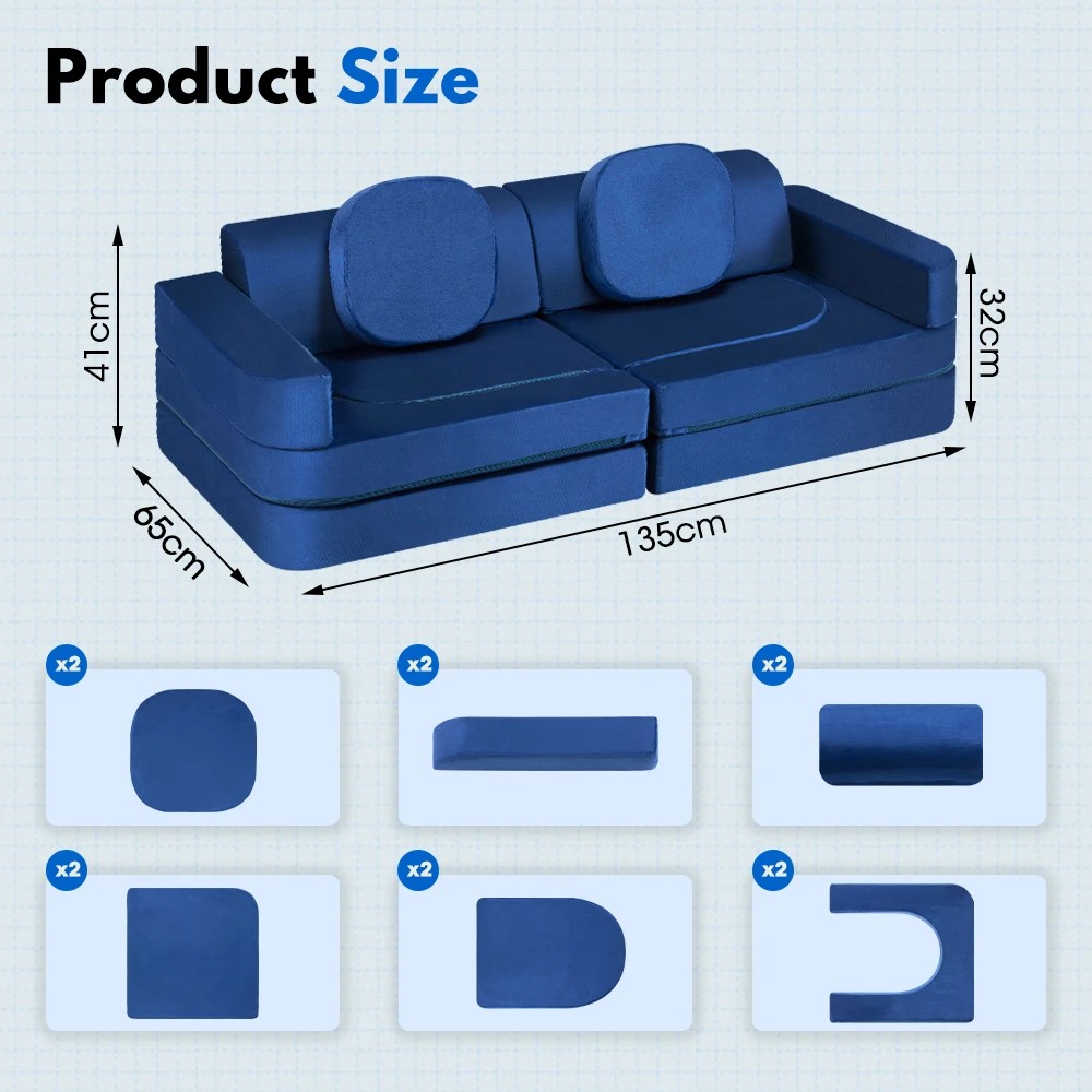 2 Playpals 12PCS Modular Kids Sofa Play Couch DIY Child Foam Playset - Blue, 2 of 3