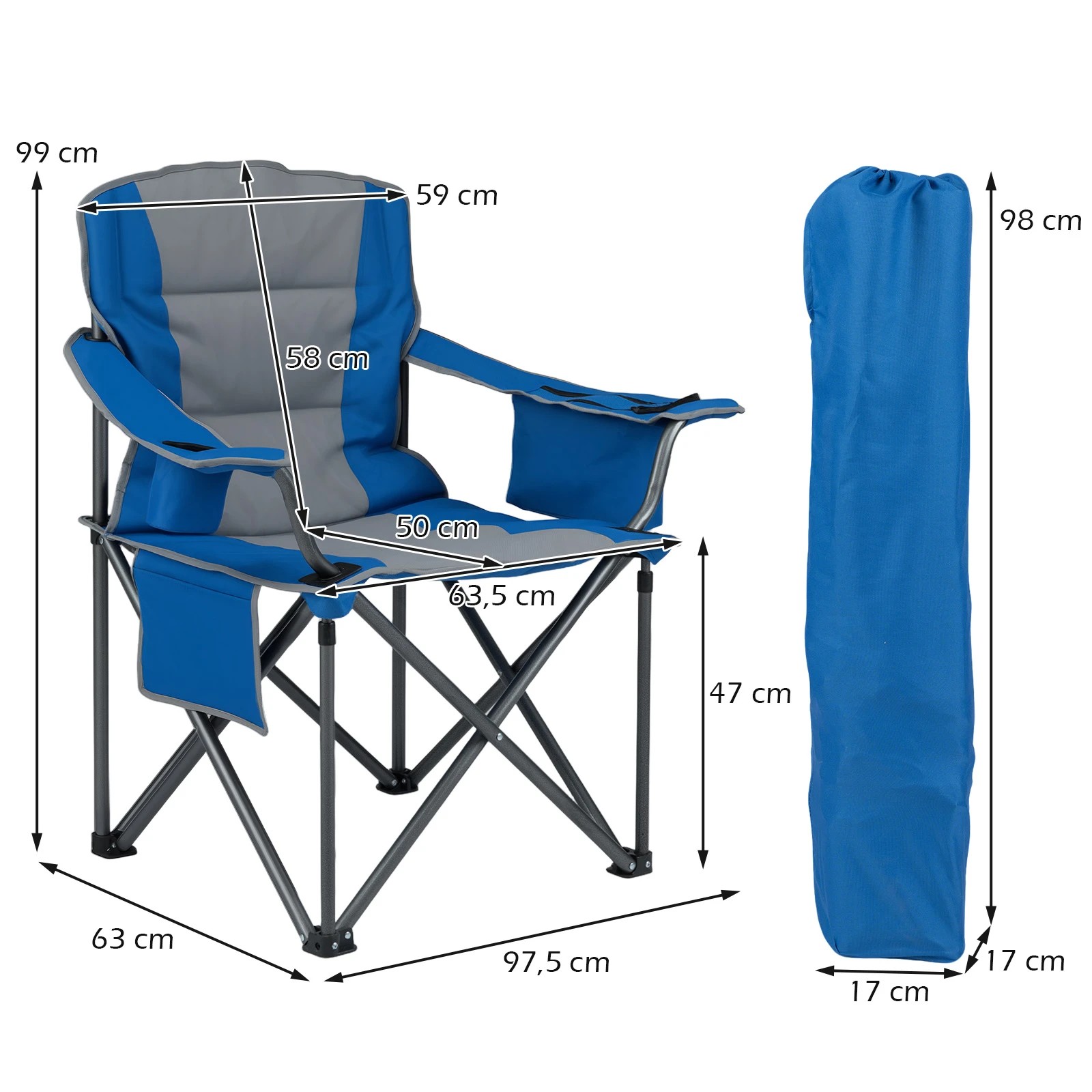 3 Costway Folding Camping Chair Portable Outdoor Padded Armchair w/Zippered Cooler - Blue, 3 of 3