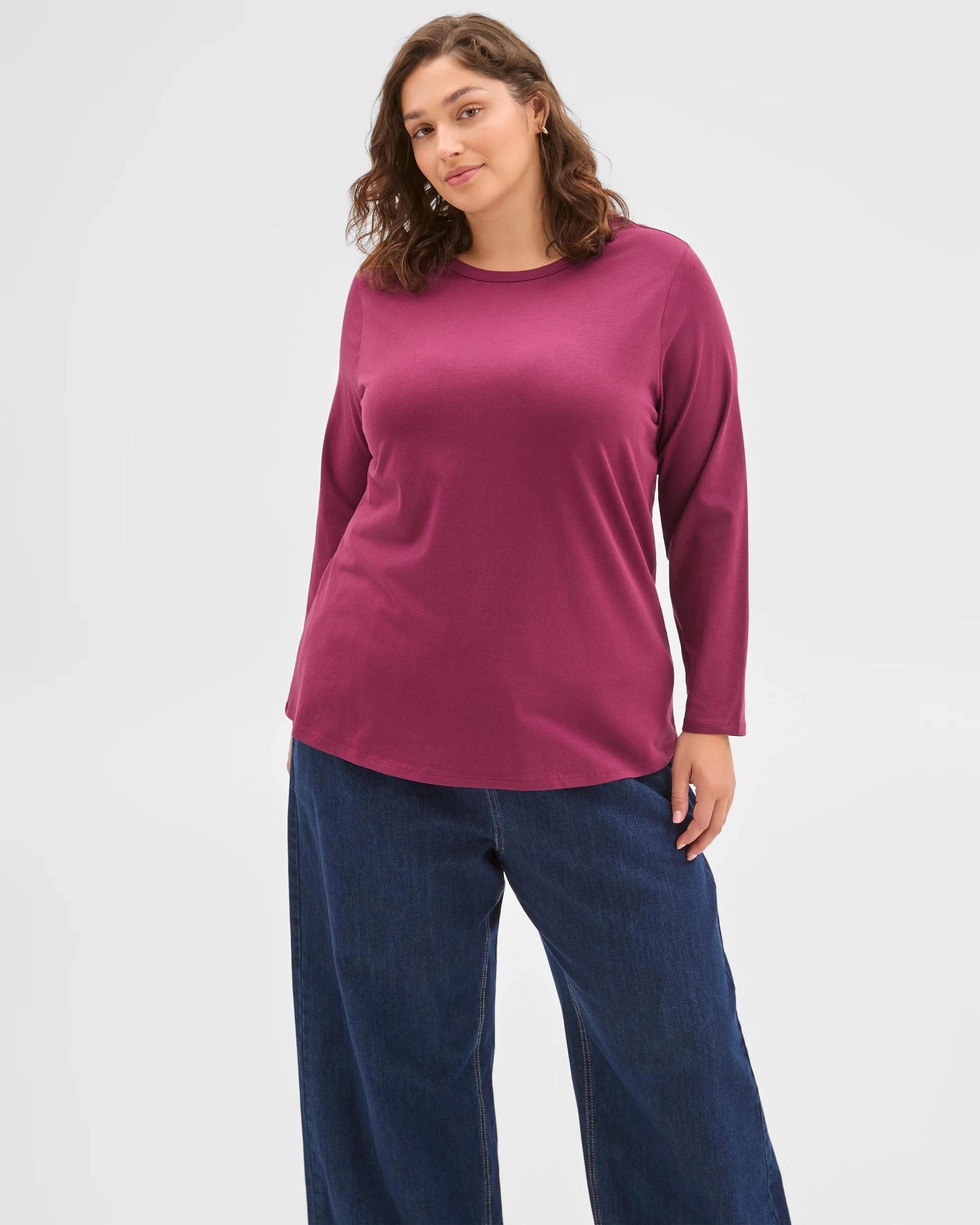 2 Target Plus Size Australian Cotton Long Sleeve Crew T-Shirt BOYSENBERRY, 2 of 6