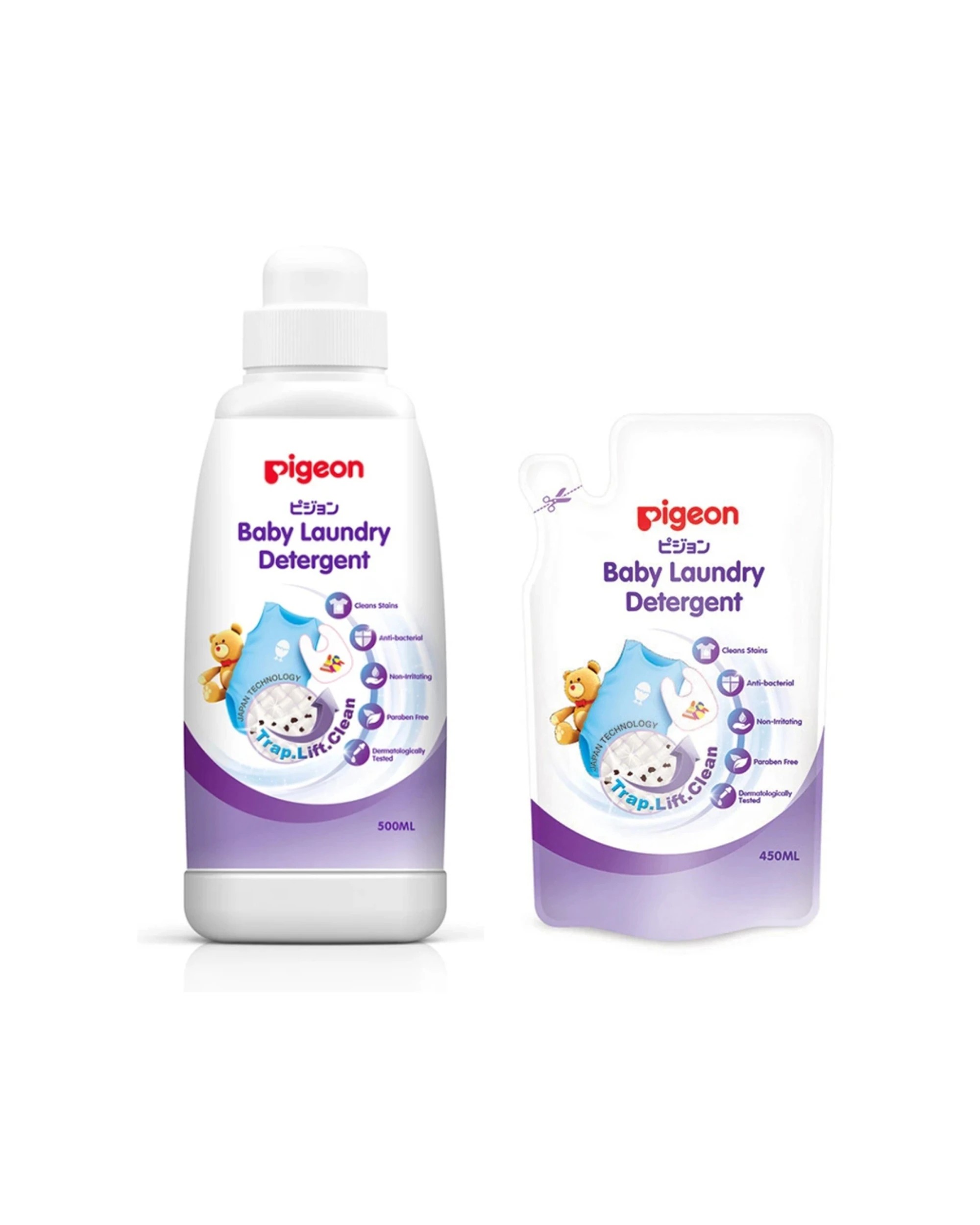 1 Pigeon Baby Laundry Detergent Concentrated Gentle Formula 500ml and 450ml Refill. - Plain, 1 of 3