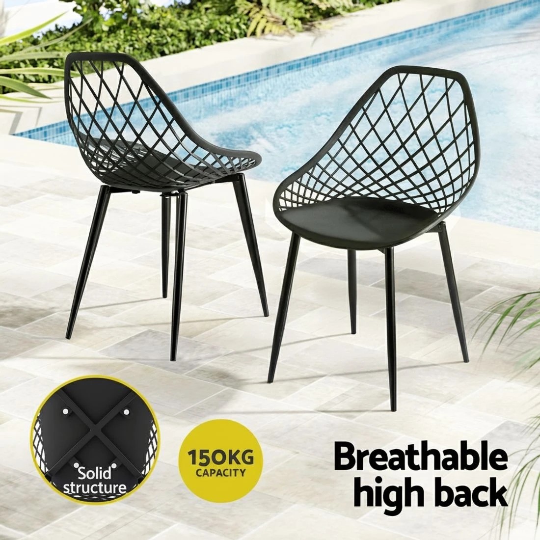 4 Gardeon 4PC Outdoor Dining Chairs PP Lounge Chair Patio Garden Furniture - Black, 4 of 5