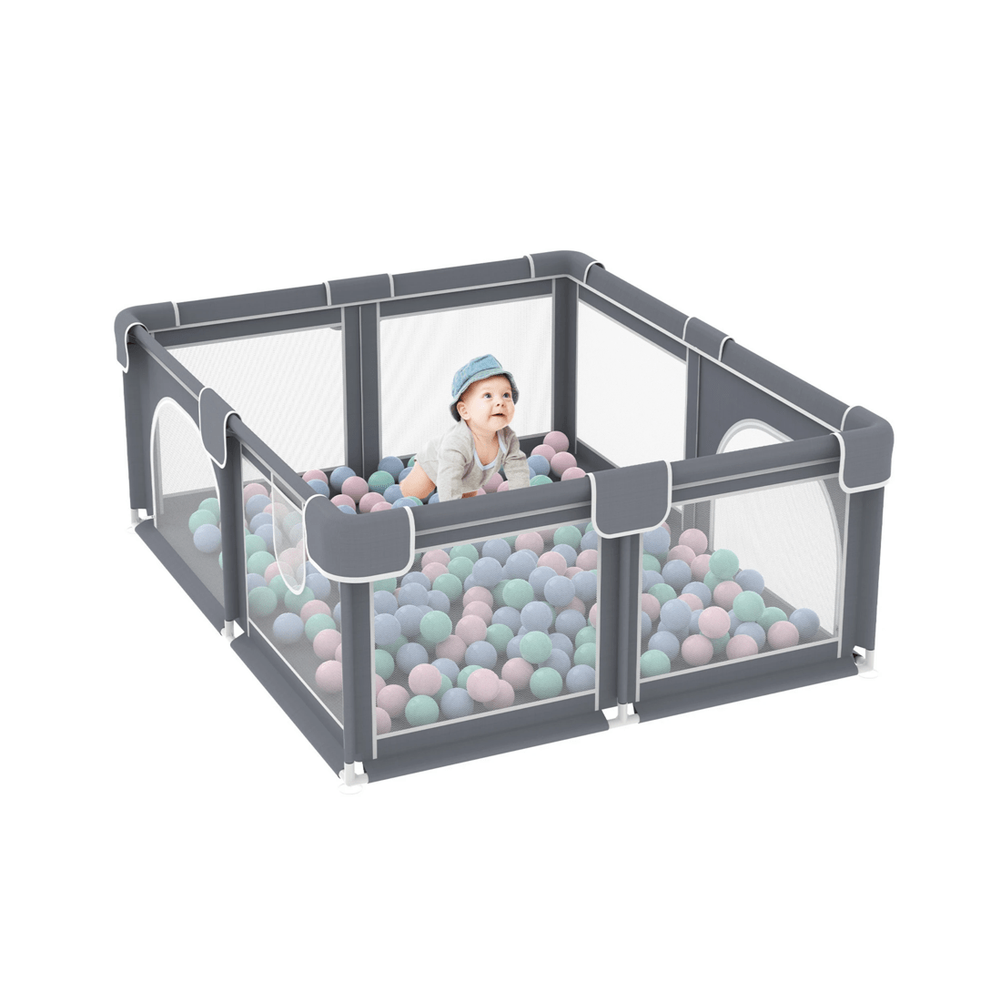 1 Advwin Large Baby Playpen 155 x 185cm Kids Activity Central Child Play Fence with Anti-Slip Base Grey, 1 of 7
