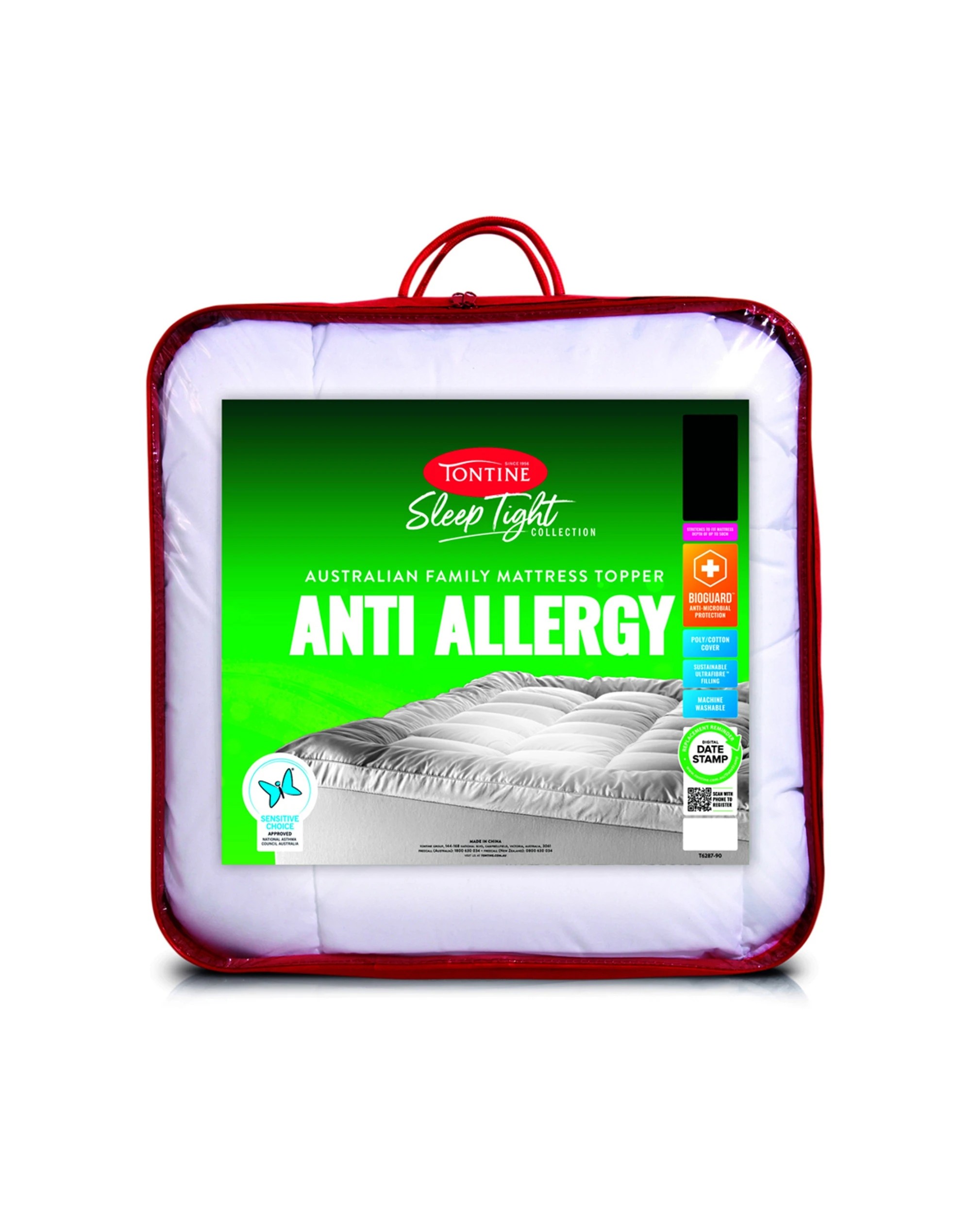 1 Tontine Sleep Tight Anti Allergy Mattress Topper - White, 1 of 1