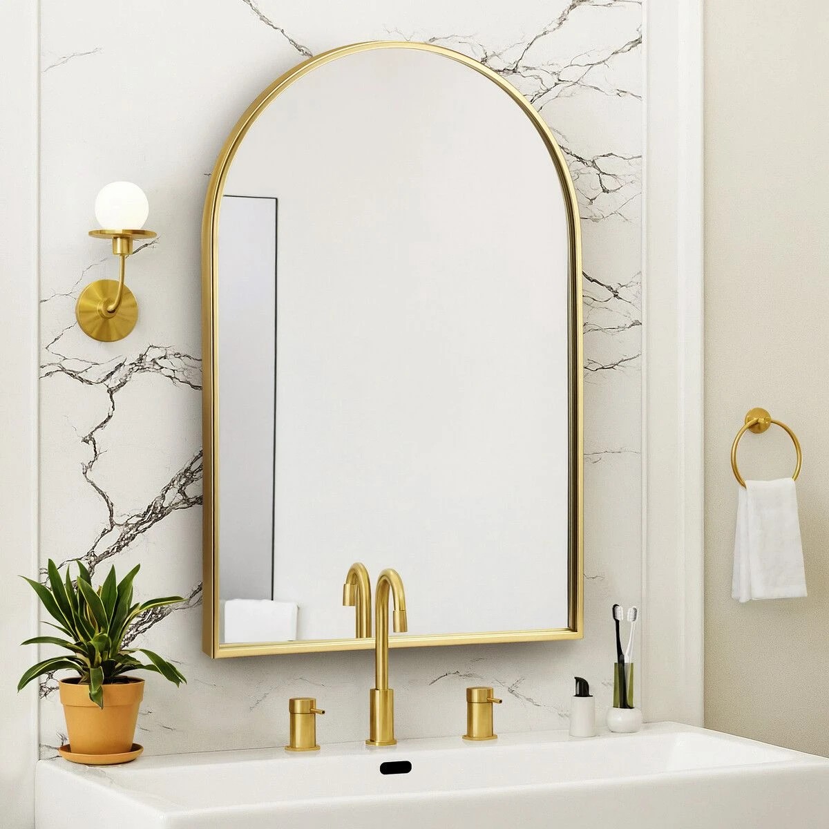 4 LUXSUITE Large Gold Framed Arch Mirror, 4 of 7