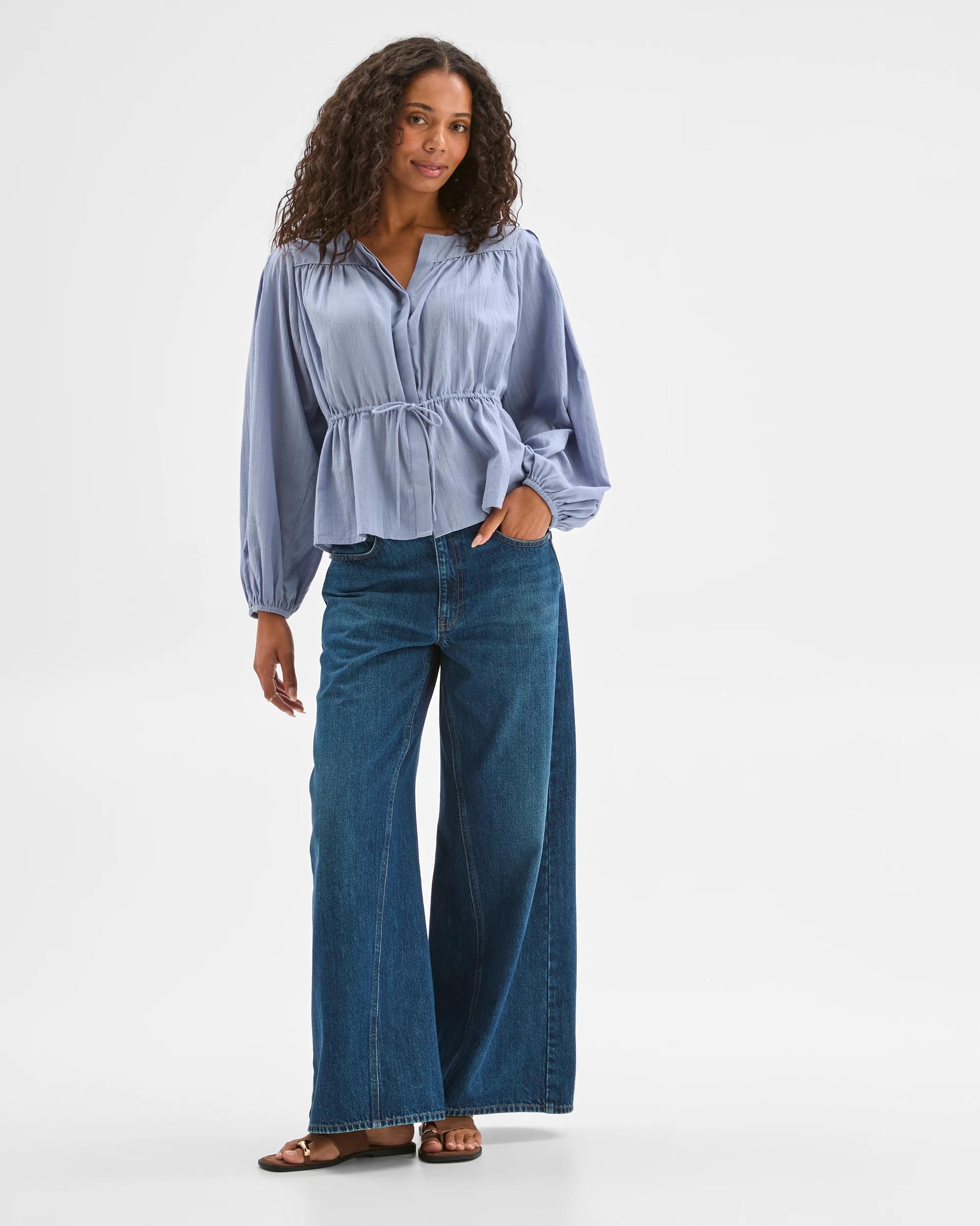 1 Target Woman Short Sleeve Tie Waist Blouse BLUEBELL, 1 of 6