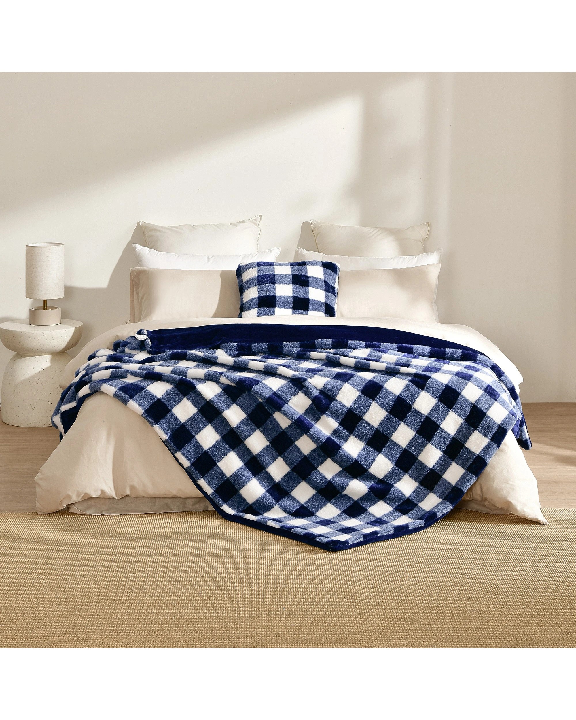4 Dreamaker Gingham Plush Cushion 50x50cm - Midnight Blue, 4 of 4