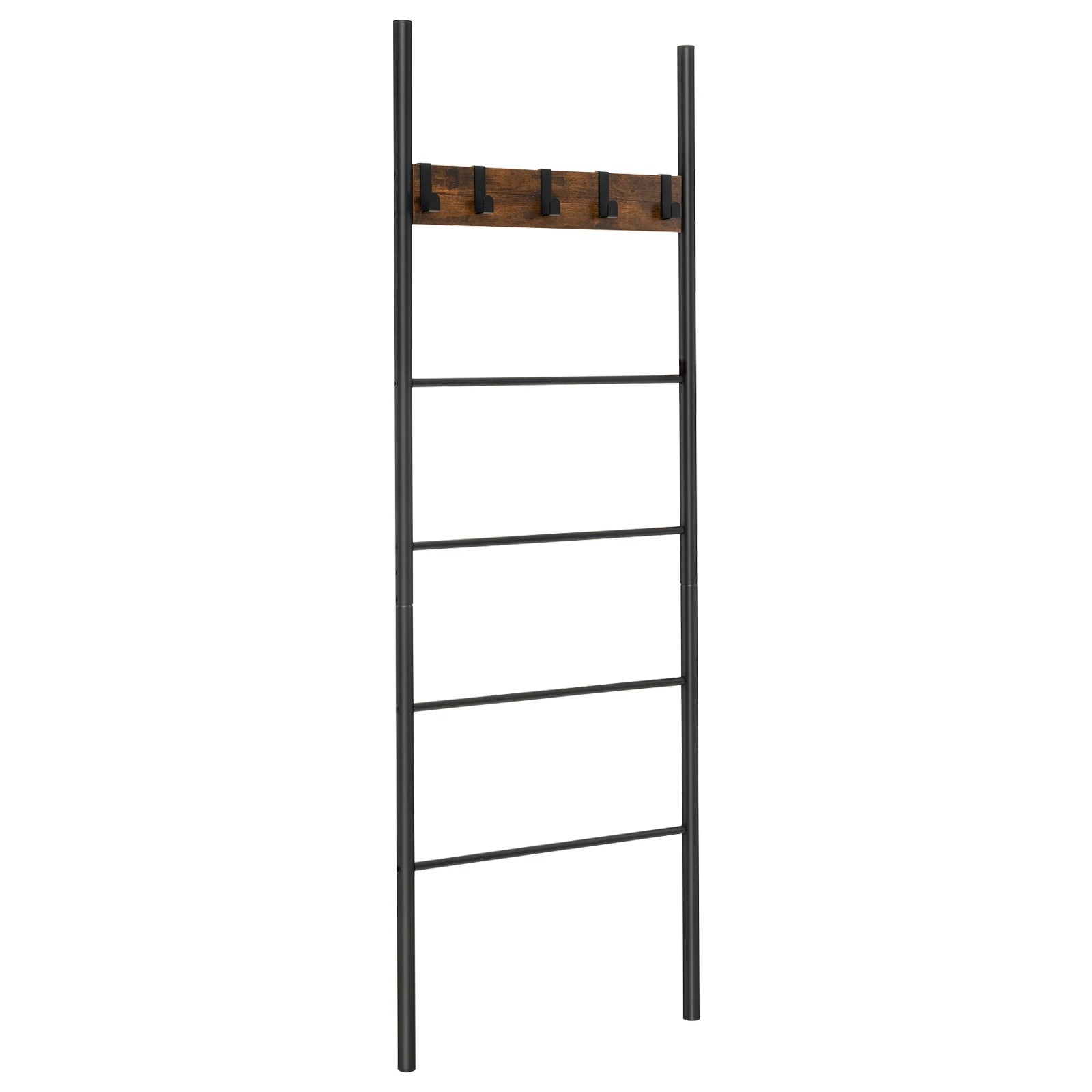 1 Costway 5-Tier Ladder Shelf Wall Leaning Blanket Ladder Rack w/5 Removable Hooks, 1 of 4