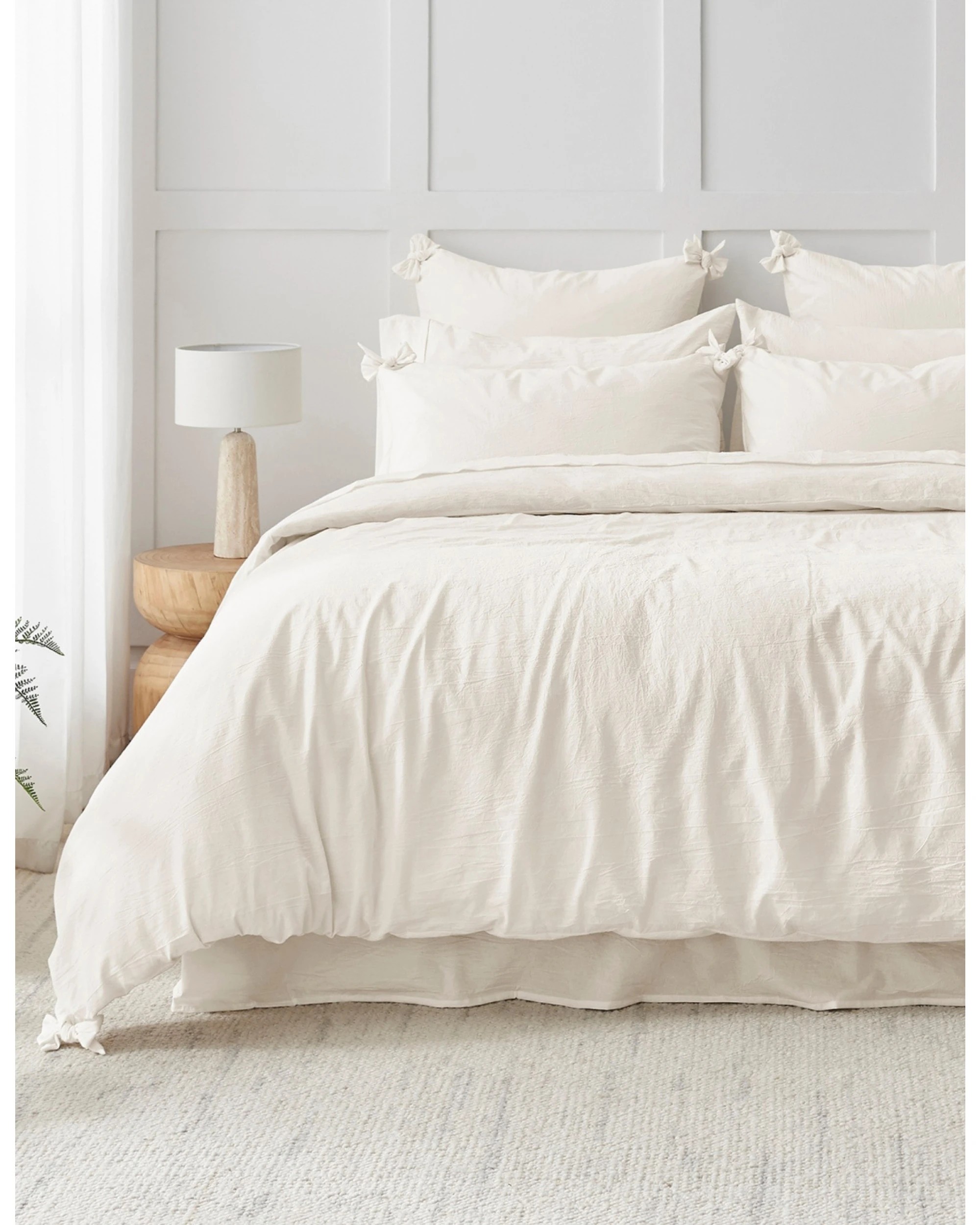 1 Dreamaker Bonnie Washed Cotton Quilt Cover Set with Bows - Queen Bed - White, 1 of 9