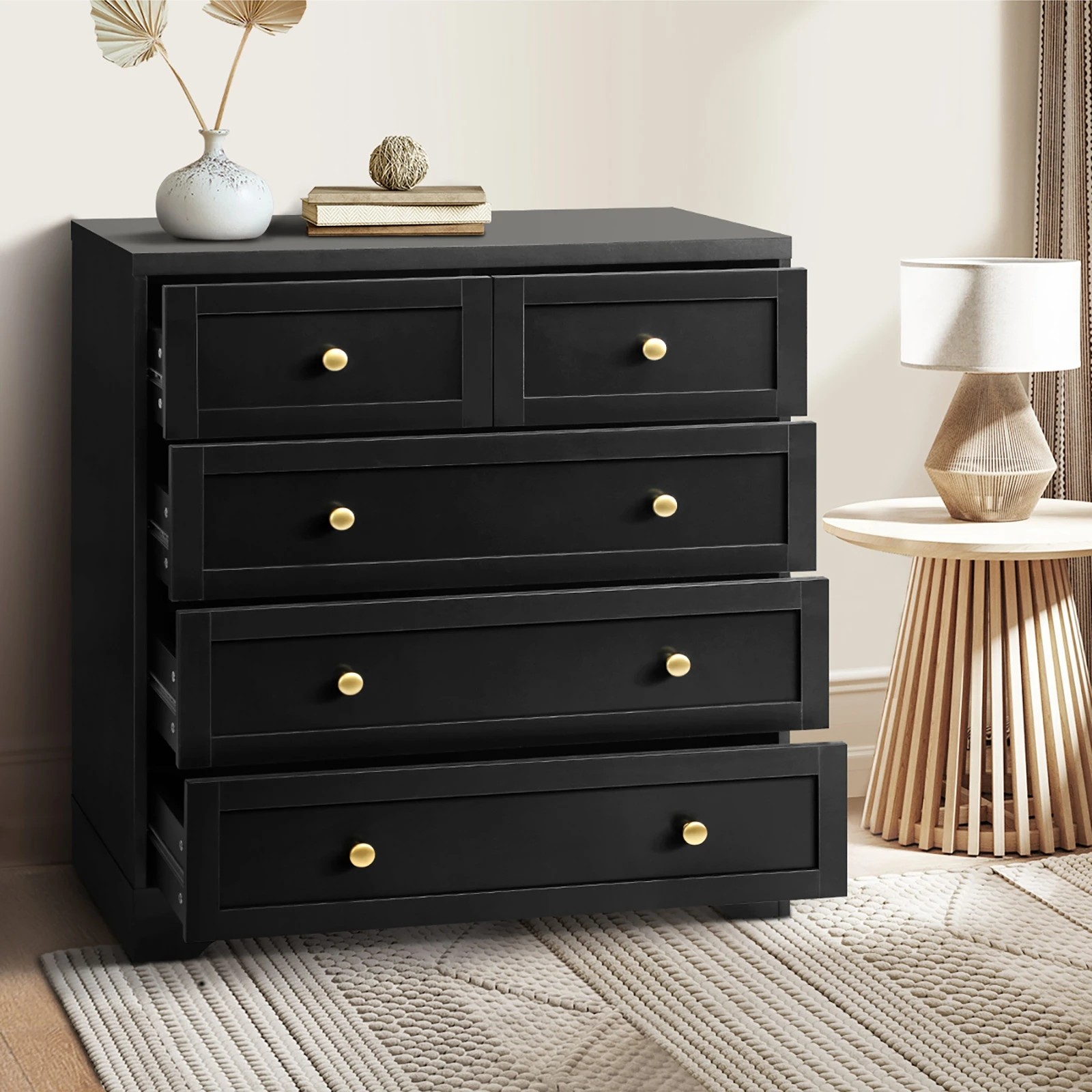 3 Oikiture 5 Chest Of Drawers Tallboy Dresser Table Storage Cabinet
 - Black, 3 of 10