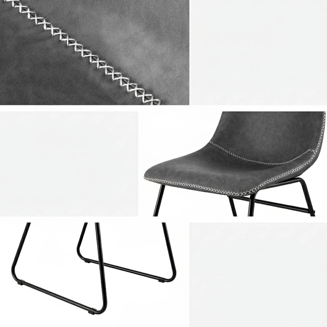 6 Artiss 4x Dining Chairs Retro PU Leather Kitchen Lounge Cafe Accent Chair - Grey, 6 of 6