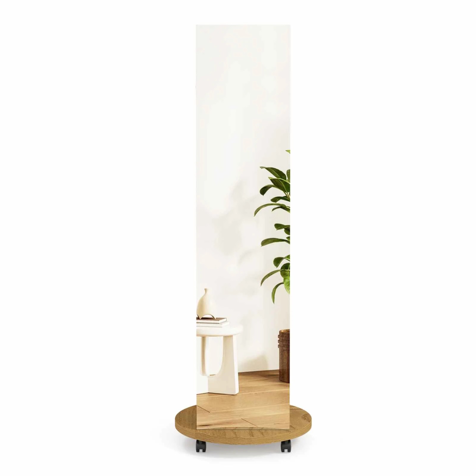 1 Costway Mobile Coat Rack Clothes Tree Hanger w/360°Swivel Full Length Mirror - White, 1 of 5