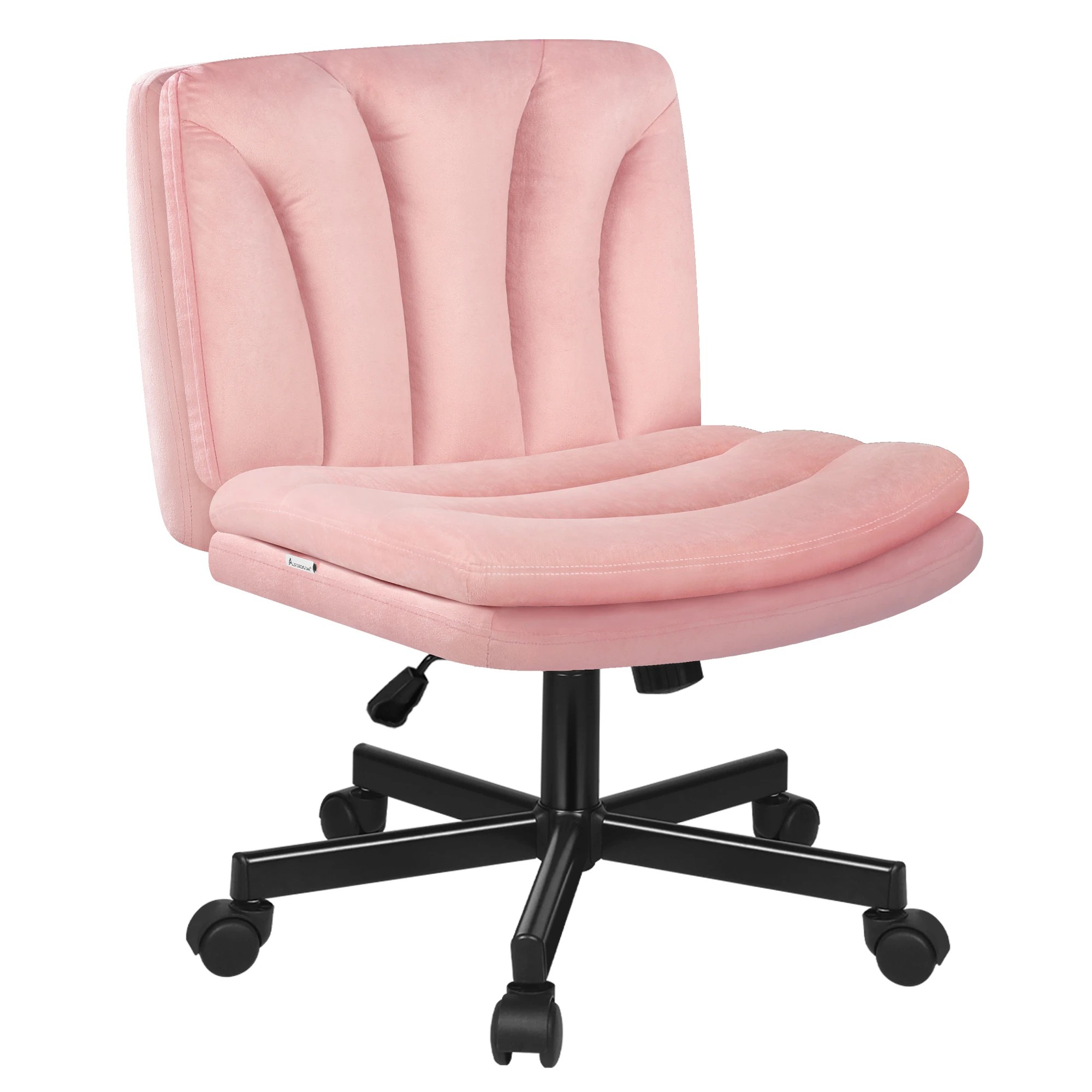 1 Alfordson Armless Office Desk Chair Mid Back Wide Seat w/ Wheels Velvet - Pink, 1 of 8
