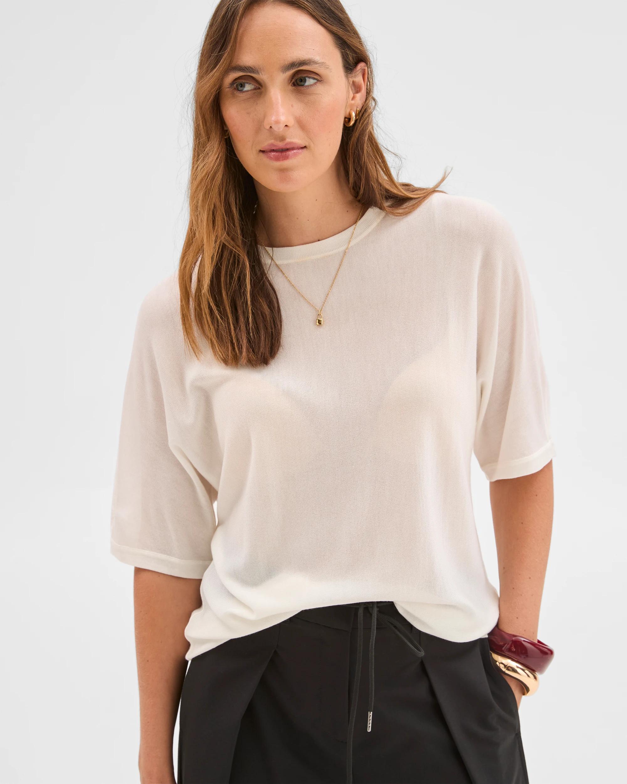 3 Preview Tencel/Merino Blend Lightweight Knit T-Shirt WHITE, 3 of 5