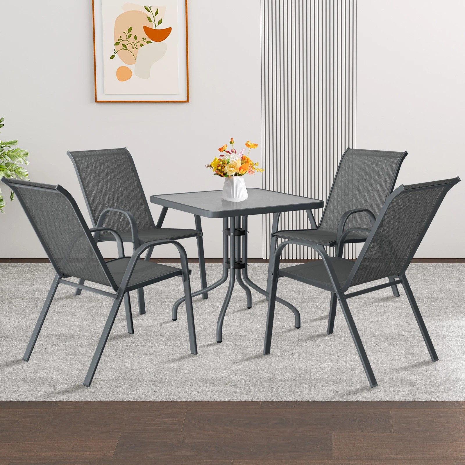 9 Alfordson 5PCS Outdoor Furniture Patio Table and Chairs Set Garden Square - Grey, 9 of 10