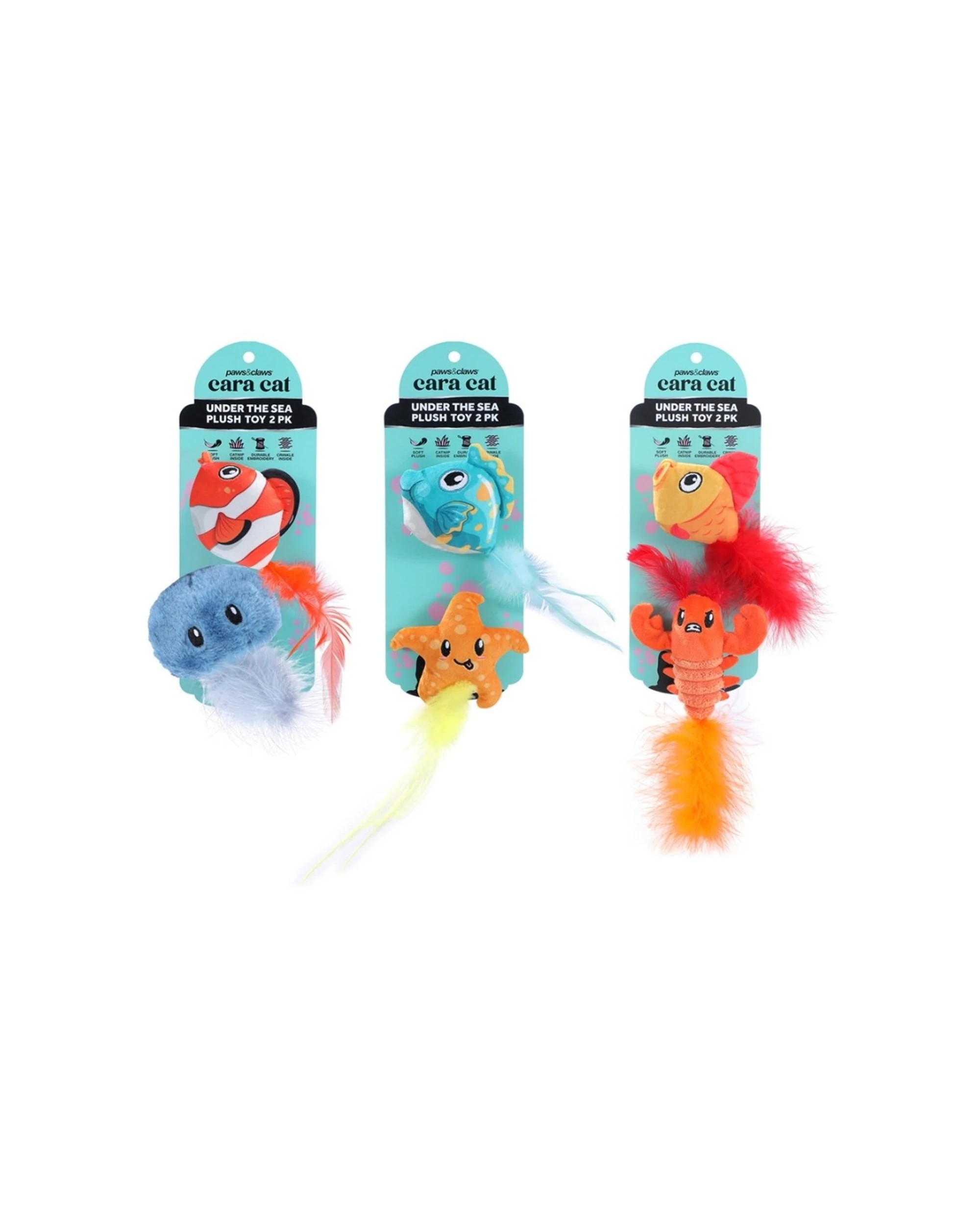 3 Paws & Claws 6x 2pc Cara Pet Cat Sea Life Plush Toy 10x5x5cm - Assorted, 3 of 8
