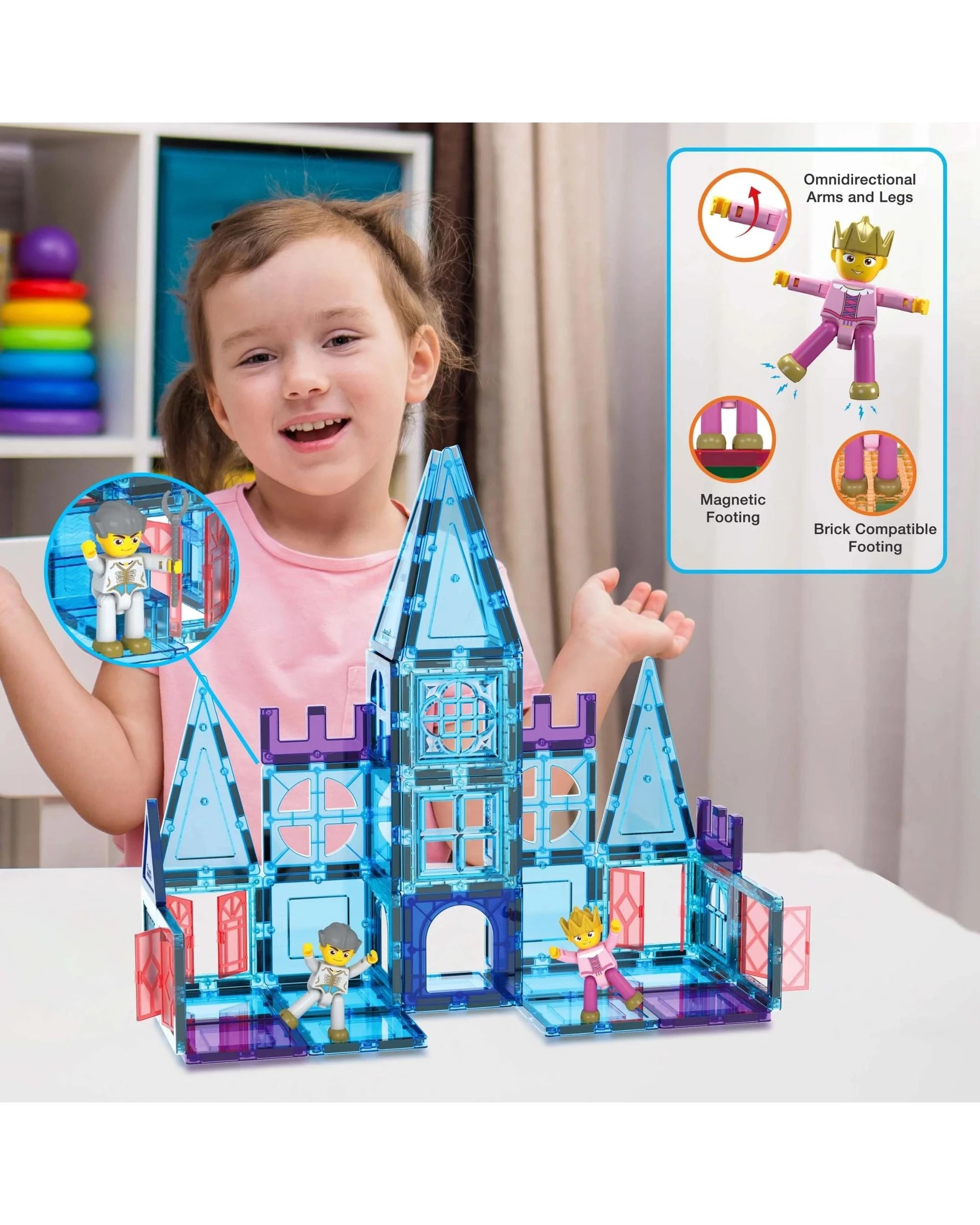 5 PicassoTiles Magnetic Tile Winter Ice Castle Building Set 72 Pieces - Blue, 5 of 7