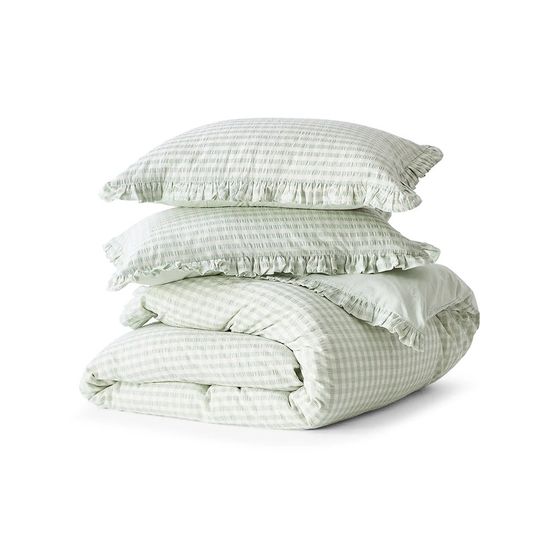 5 Gingham Ruffle Cotton Quilt Cover Set - King Bed, Sage, 5 of 6