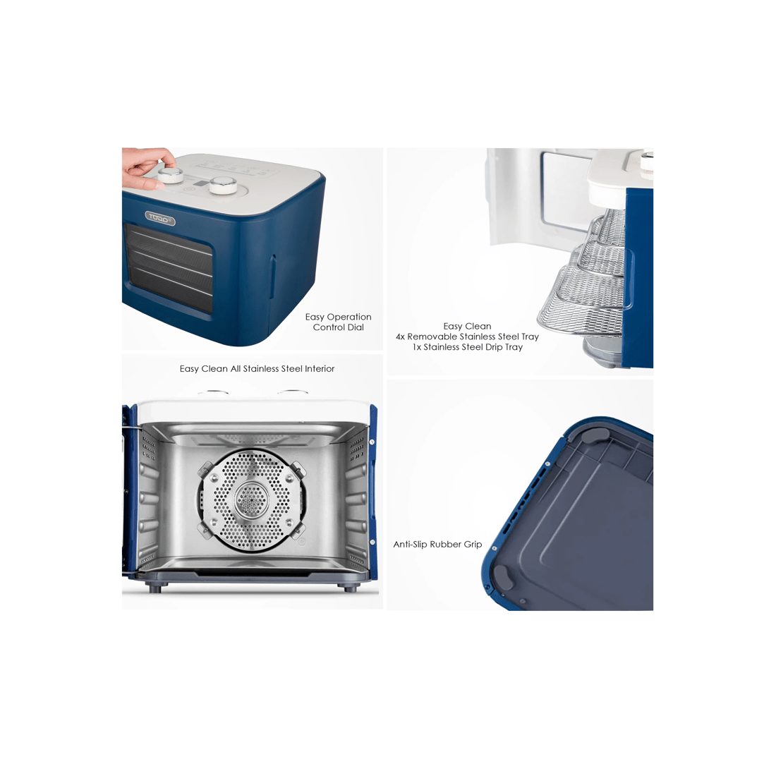 7 TODO 400W Food Dehydrator Stainless Steel Interior Preserve Yogurt Fruit Dryer Jerky Maker - Blue, 7 of 8