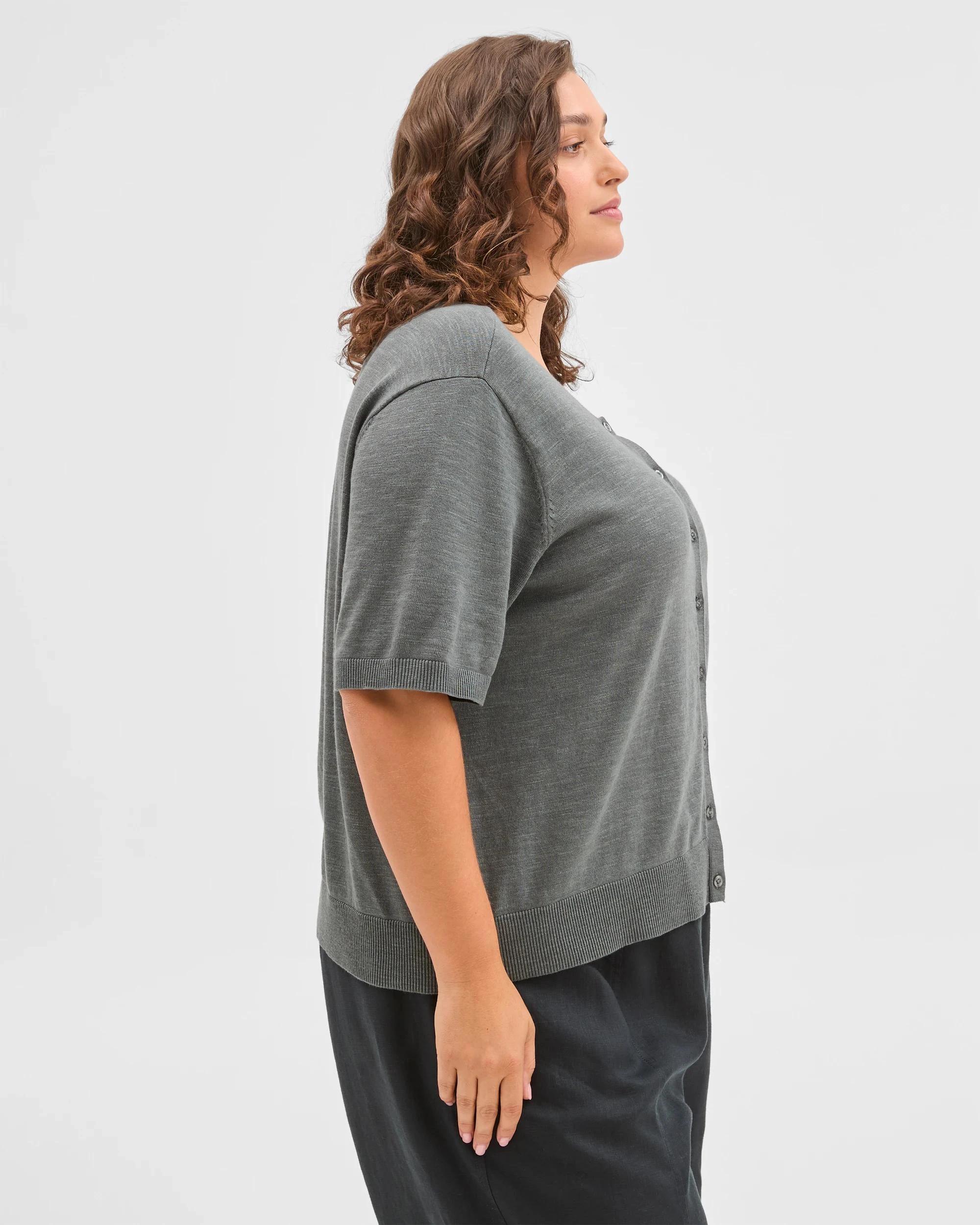 4 Target Curve Plus Size Australian Cotton Blend Short Sleeve Cardigan DUSTY OLIVE, 4 of 5