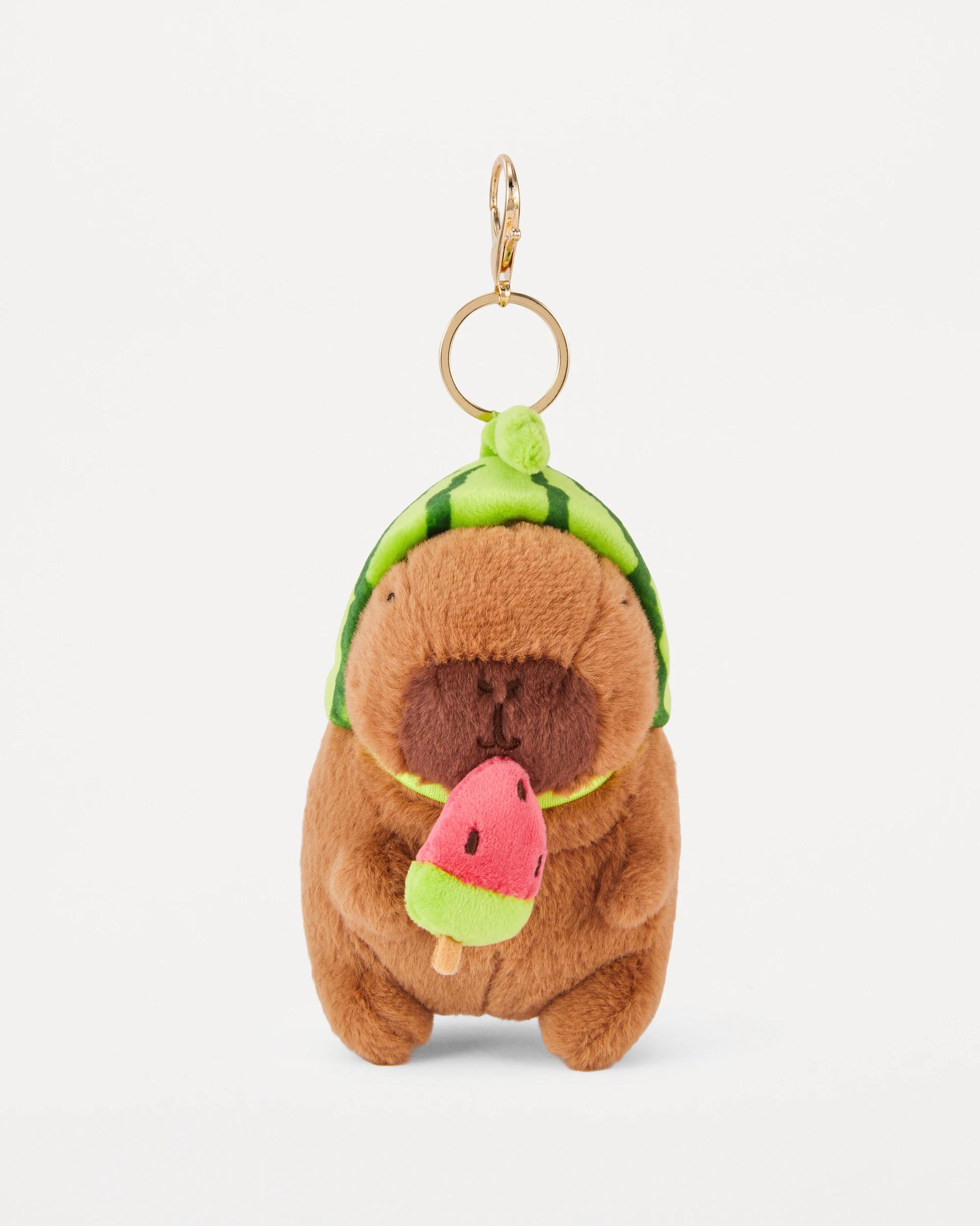 2 Capybara Watermelon Charm Keyring - Brown and Gold Tone Brown, 2 of 5