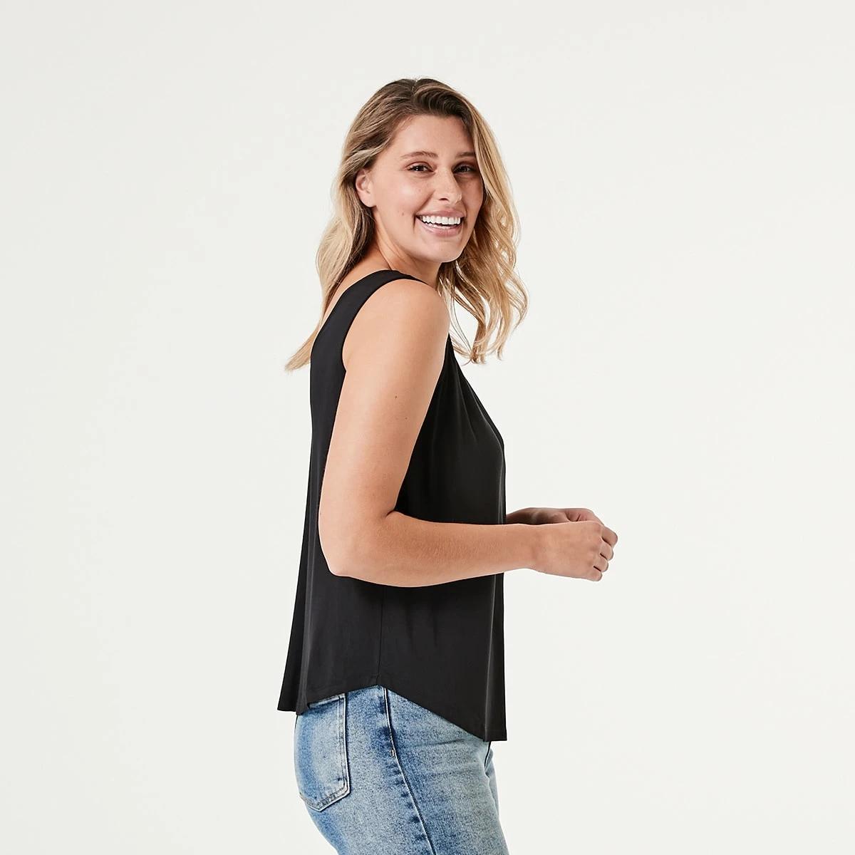 2 Sleeveless Double V-Neck Drape Tank Black, 2 of 4