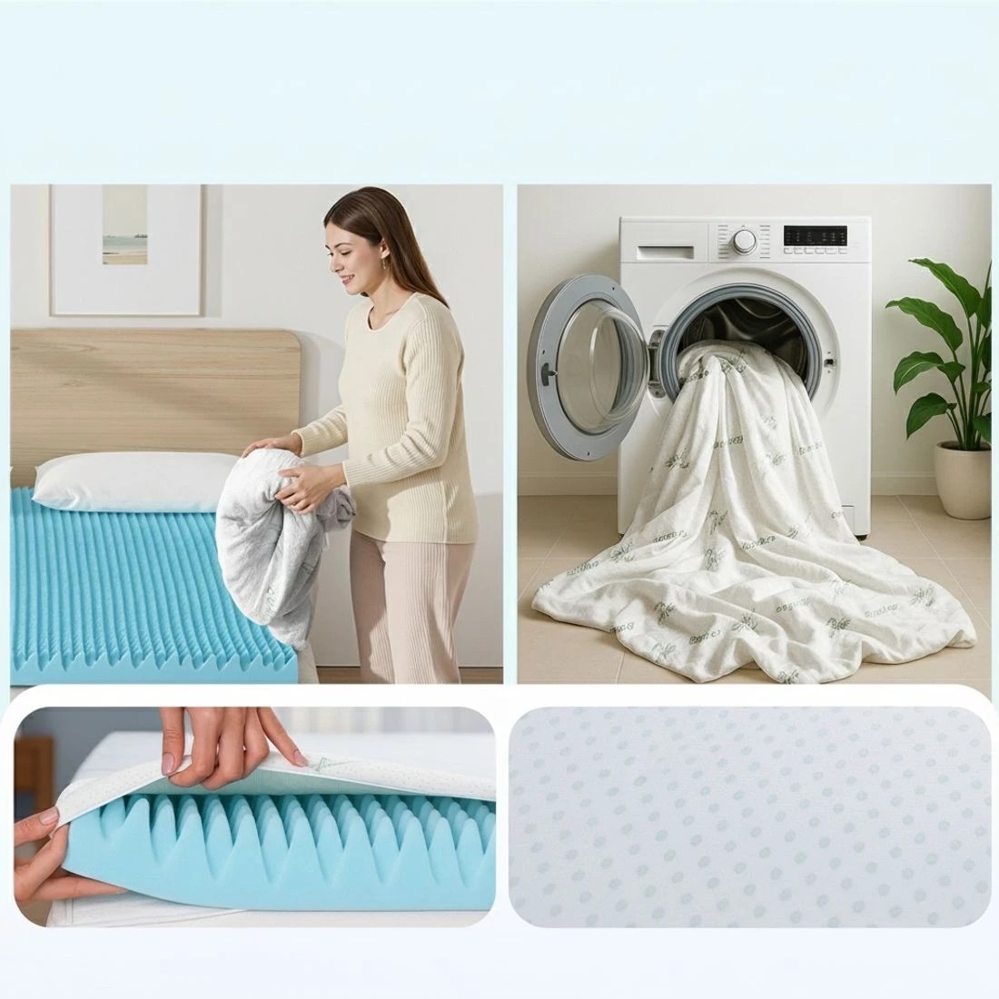 8 Giselle 8cm Memory Foam Mattress Topper Gel Egg Crate Foam Bamboo King - King Bed - Blue, 8 of 9