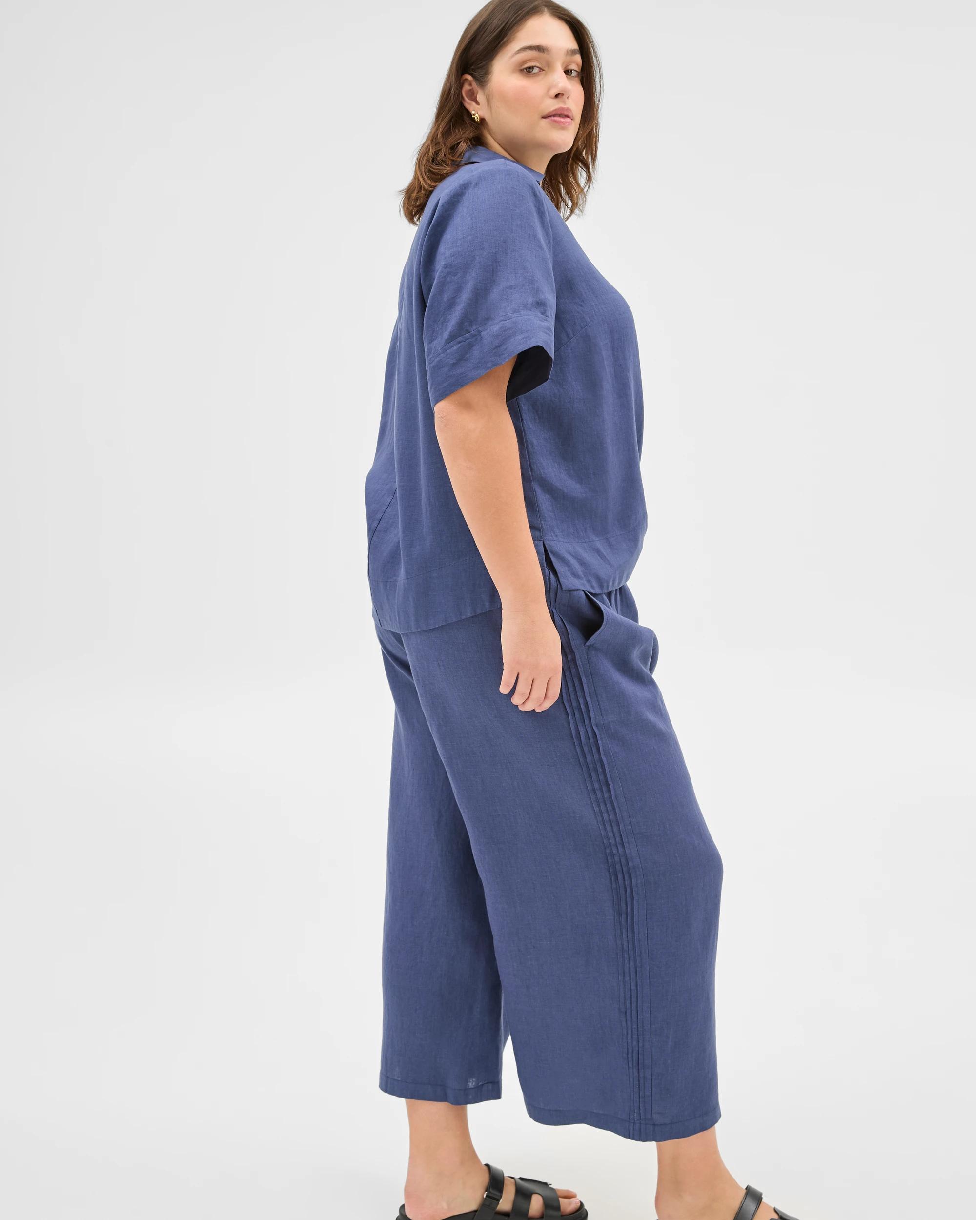 6 Target Plus Size European Linen Crop Wide Leg Pants INDIGO, 6 of 6