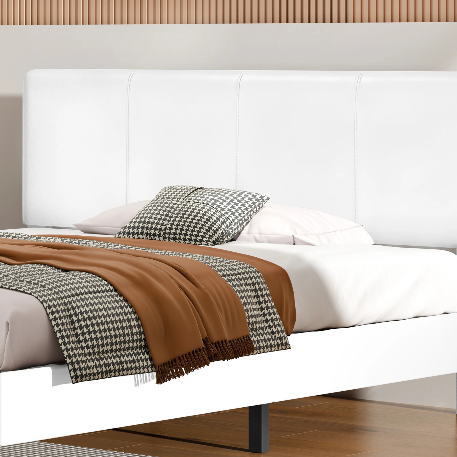 3 Alfordson Bed Frame Single Size Mattress Base Platform Leather Linus - White, 3 of 9