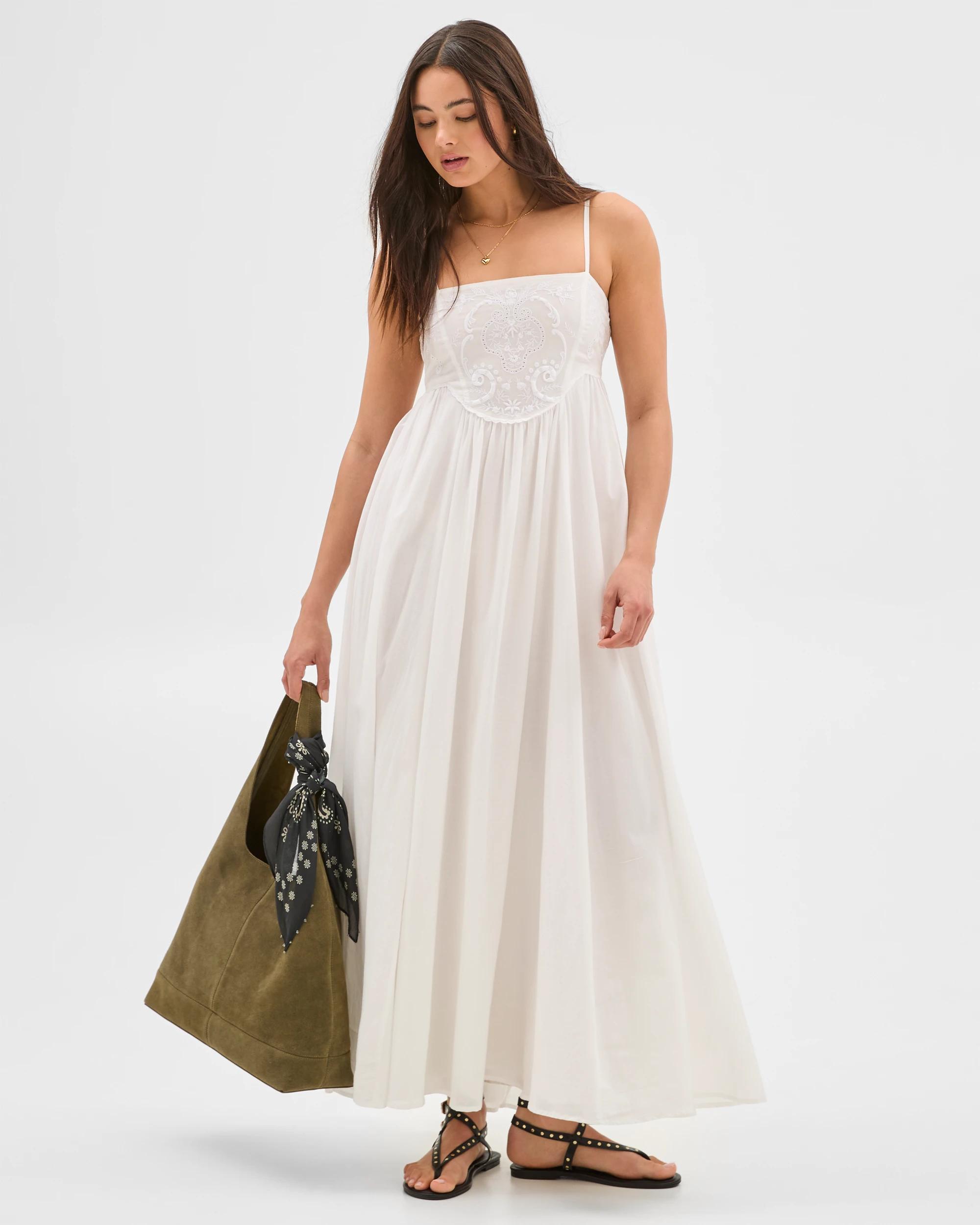 1 Lily Loves Embroidered Babydoll Maxi Dress - White, Cotton-rich WHITE, 1 of 6