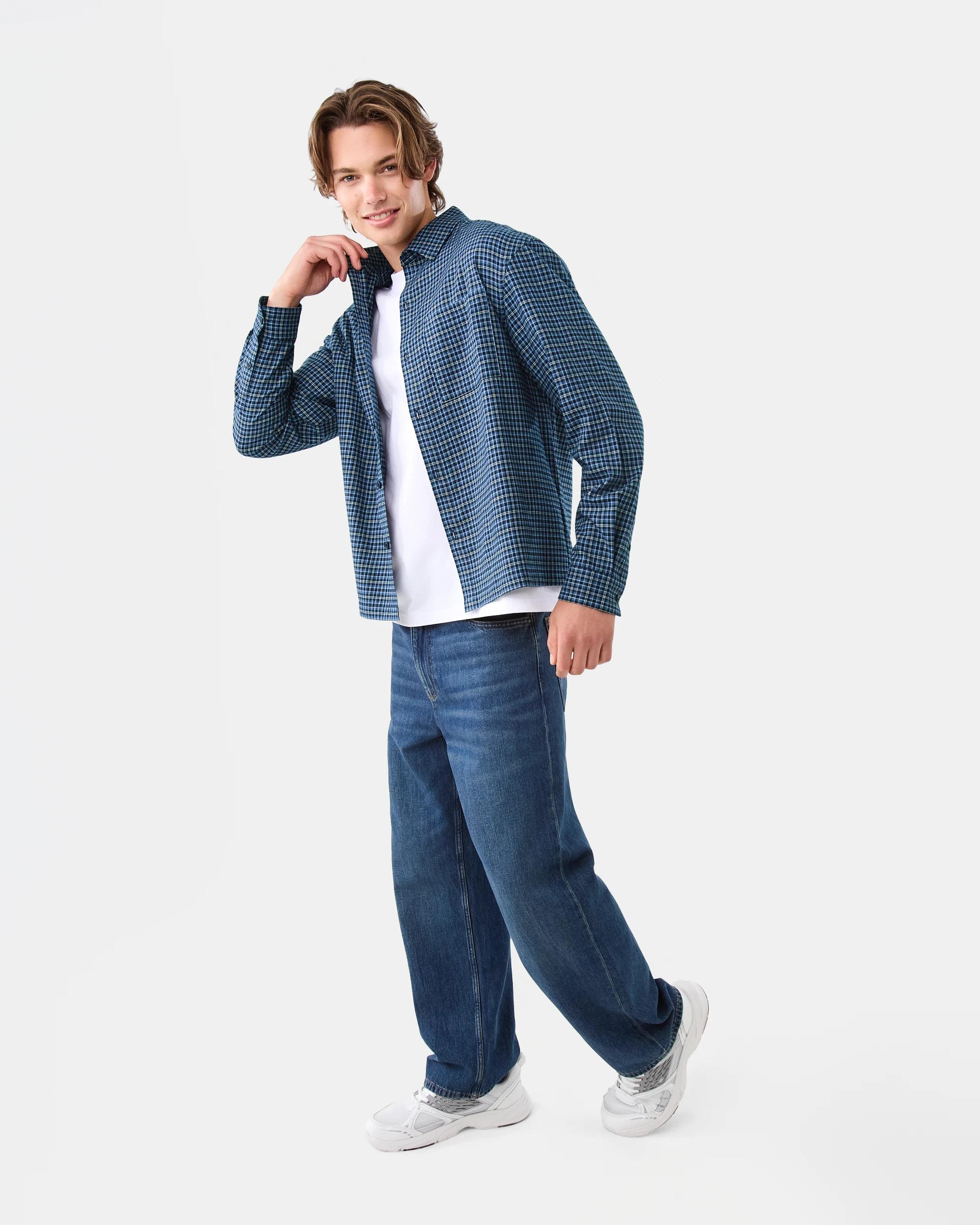 3 Long Sleeve Boxy Shirt Nvy Check, 3 of 9