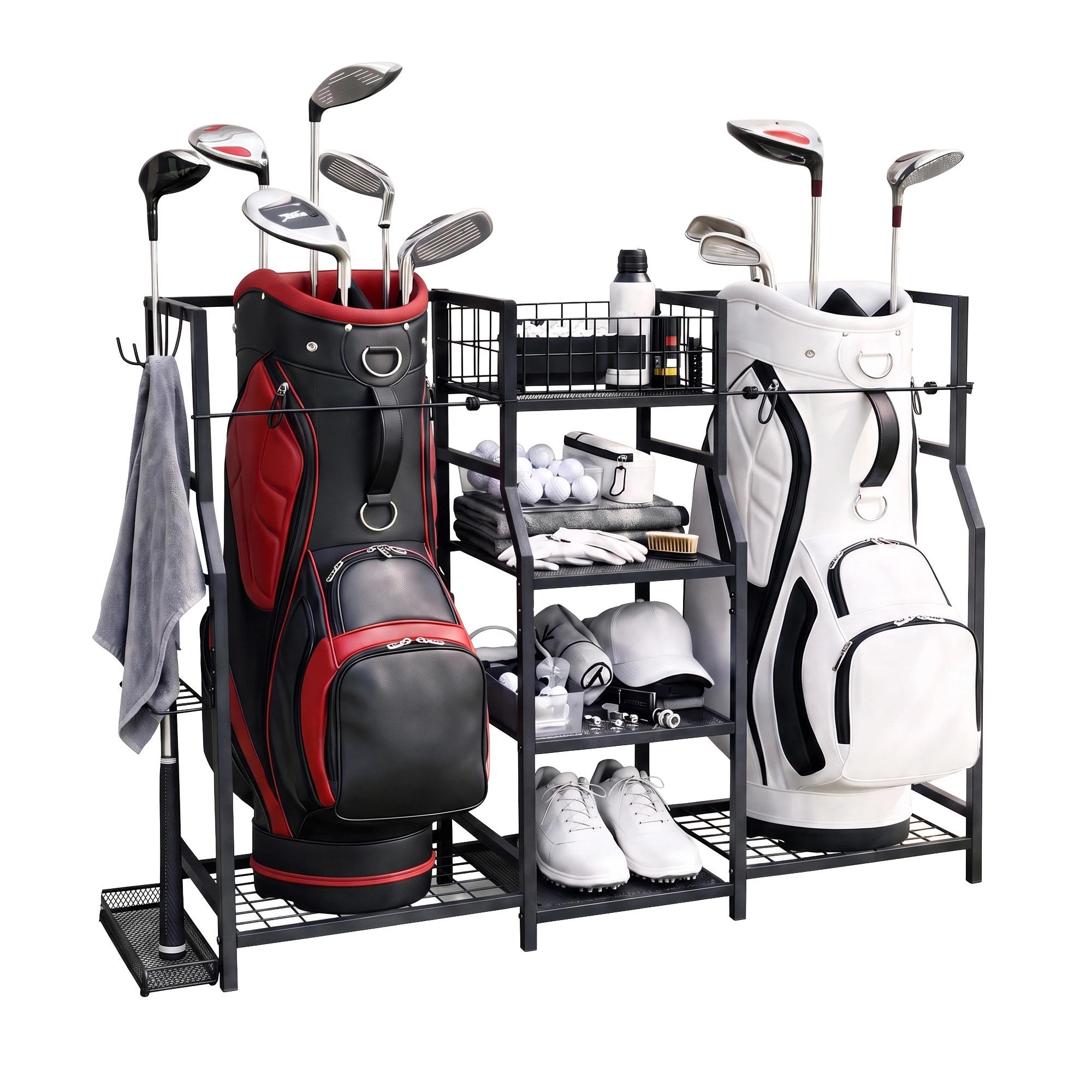 1 Everfit Golf Bag Storage Golfing Equipment Rack Holds 2 Bags 16 Clubs - Black, 1 of 8