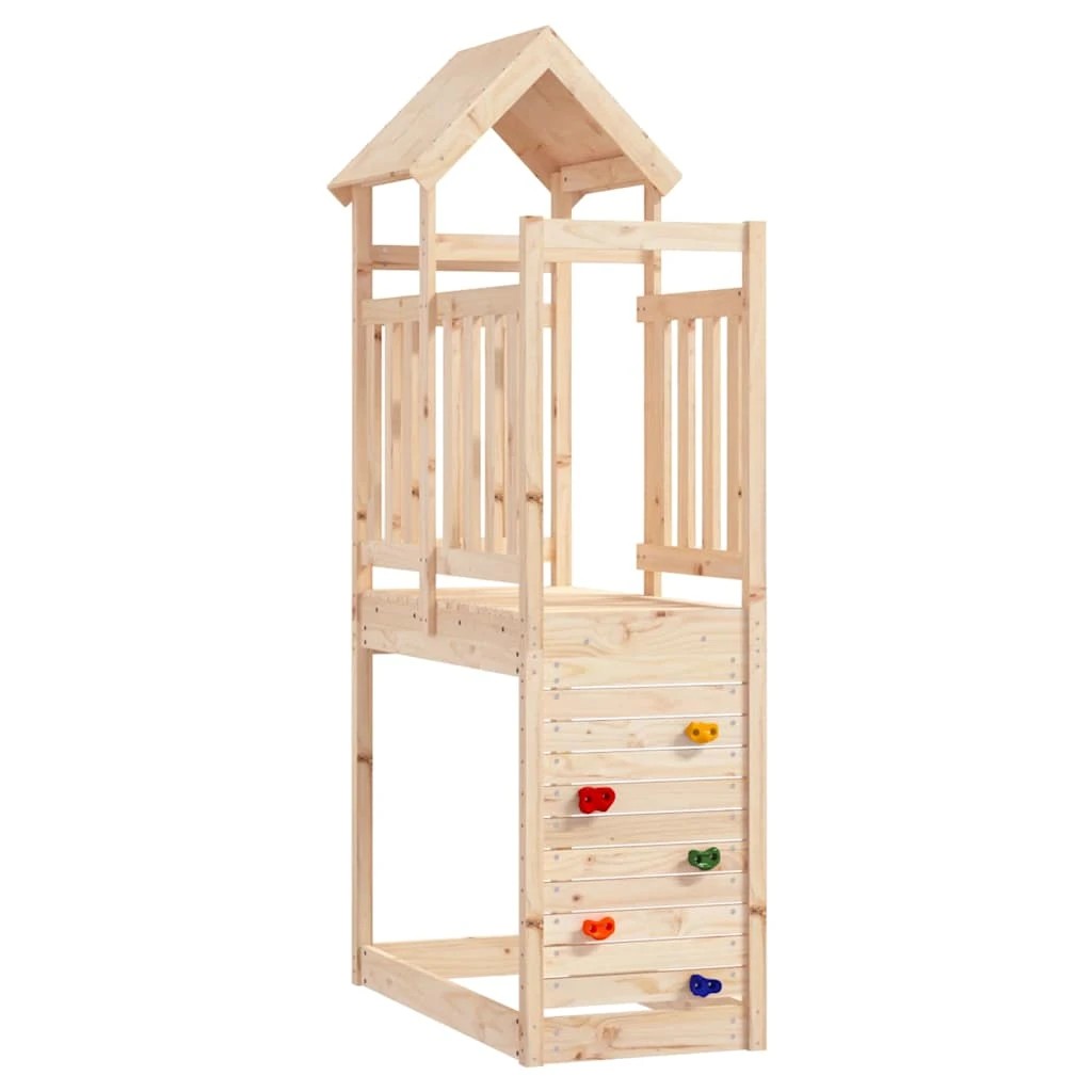 1 vidaXL Play Tower With Rockwall Pine Wood - Brown, 1 of 6