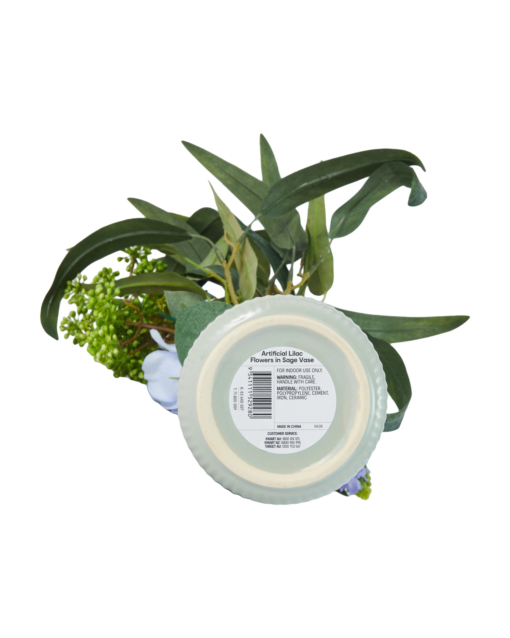 5 Artificial Lilac Flowers in Sage Vase, 5 of 5