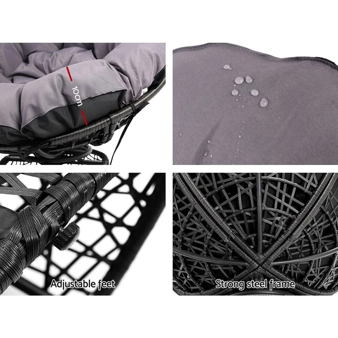 4 Gardeon Outdoor Chairs Outdoor Furniture Papasan Chair Wicker Patio Garden - Black, 4 of 8