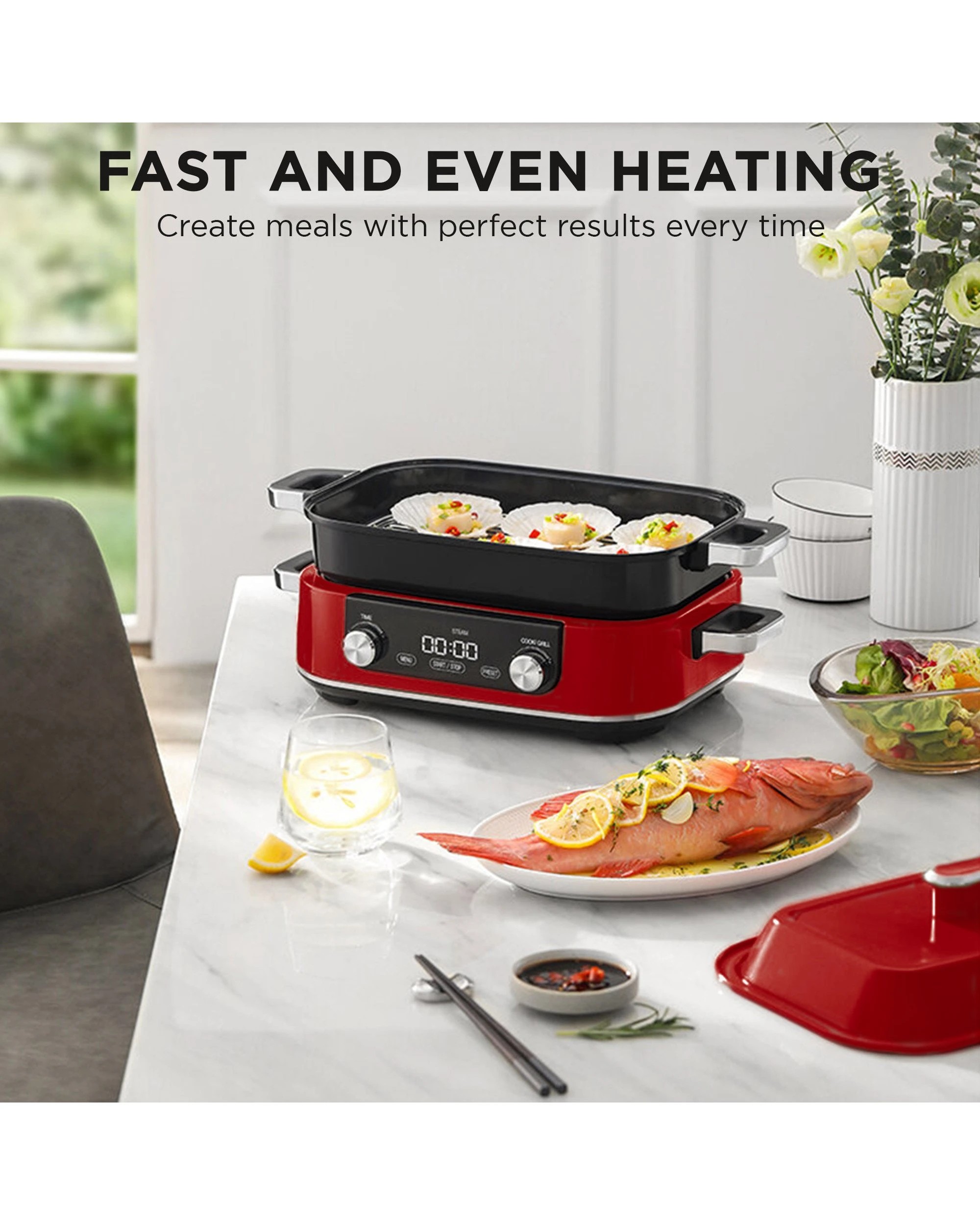 4 Morphy Richards 3l Non-stick Multifunction Electric Cooker Pan In Red, 4 of 8